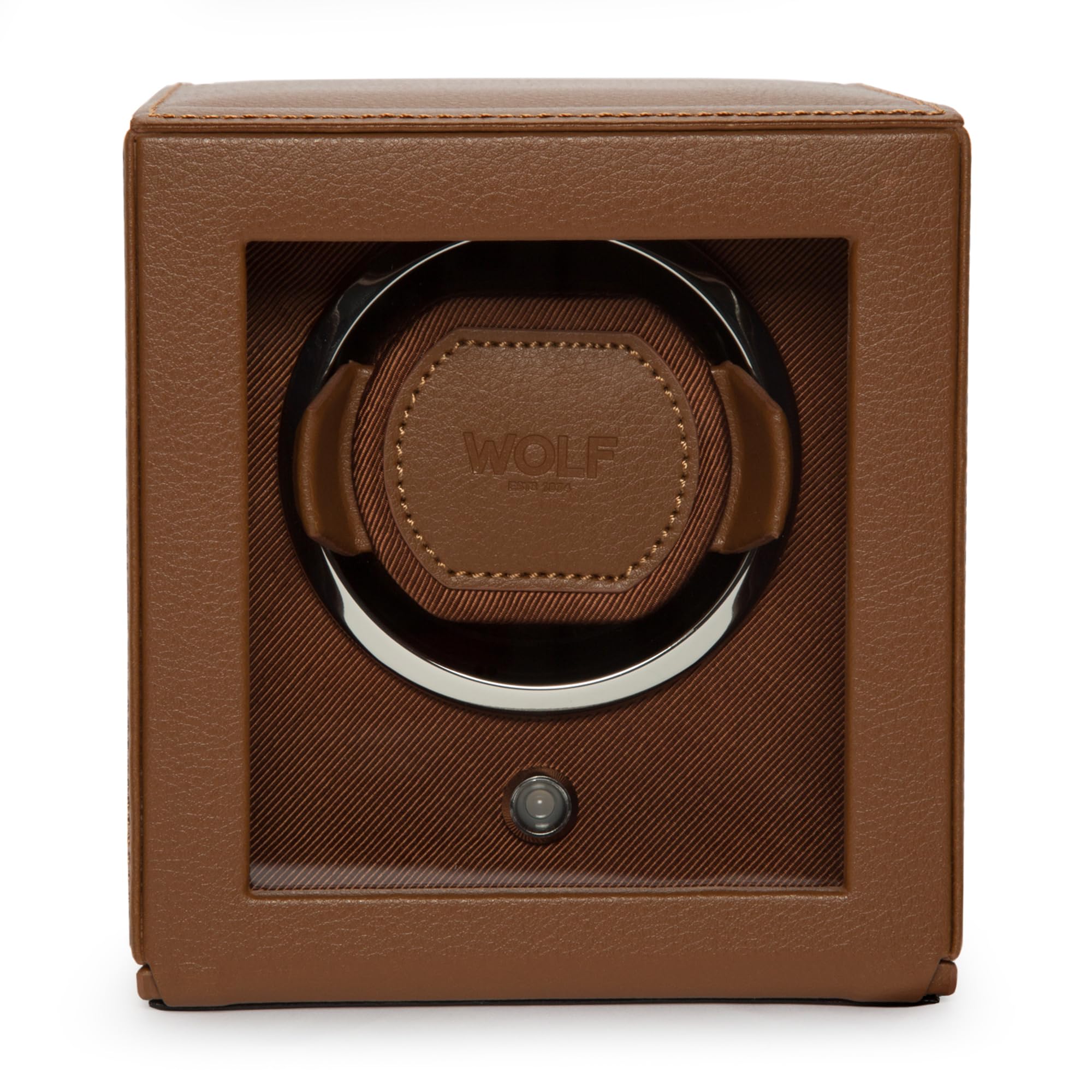 Wolf Cub Single Watch Winder with Glass Cover - Automatic Watch Storage for Men & Women - Perfect for Luxury Watches, Travel & Nightstand Display