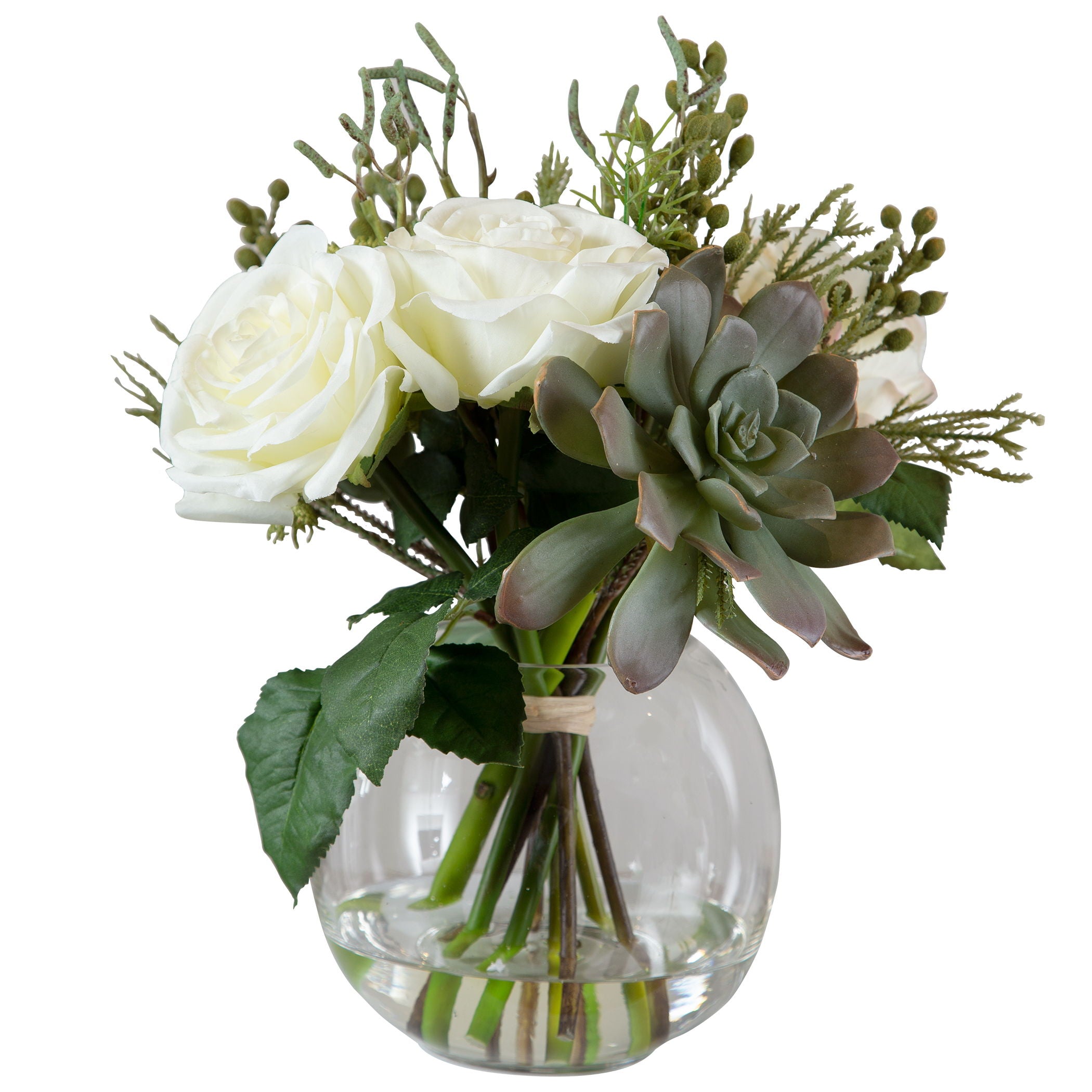Belmonte Floral Bouquet with Green Vase - Fresh Artificial Flowers for Home Decor, Wedding Centerpieces & Gift Ideas