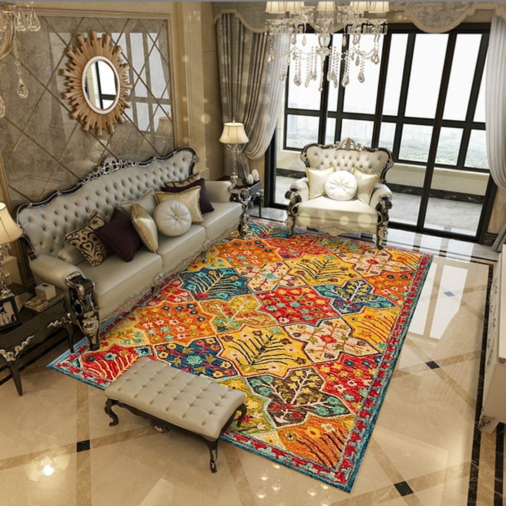 LIKETN Soft Isfahan Traditional Floral Area Rug - 6.5'x7.2' Non-Slip Fleece Carpet for Living Room, Bedroom, Nursery | Indoor/Outdoor Use, Home Decor, Runner Mat - Perfect for Cozy Spaces & High-Traffic Areas