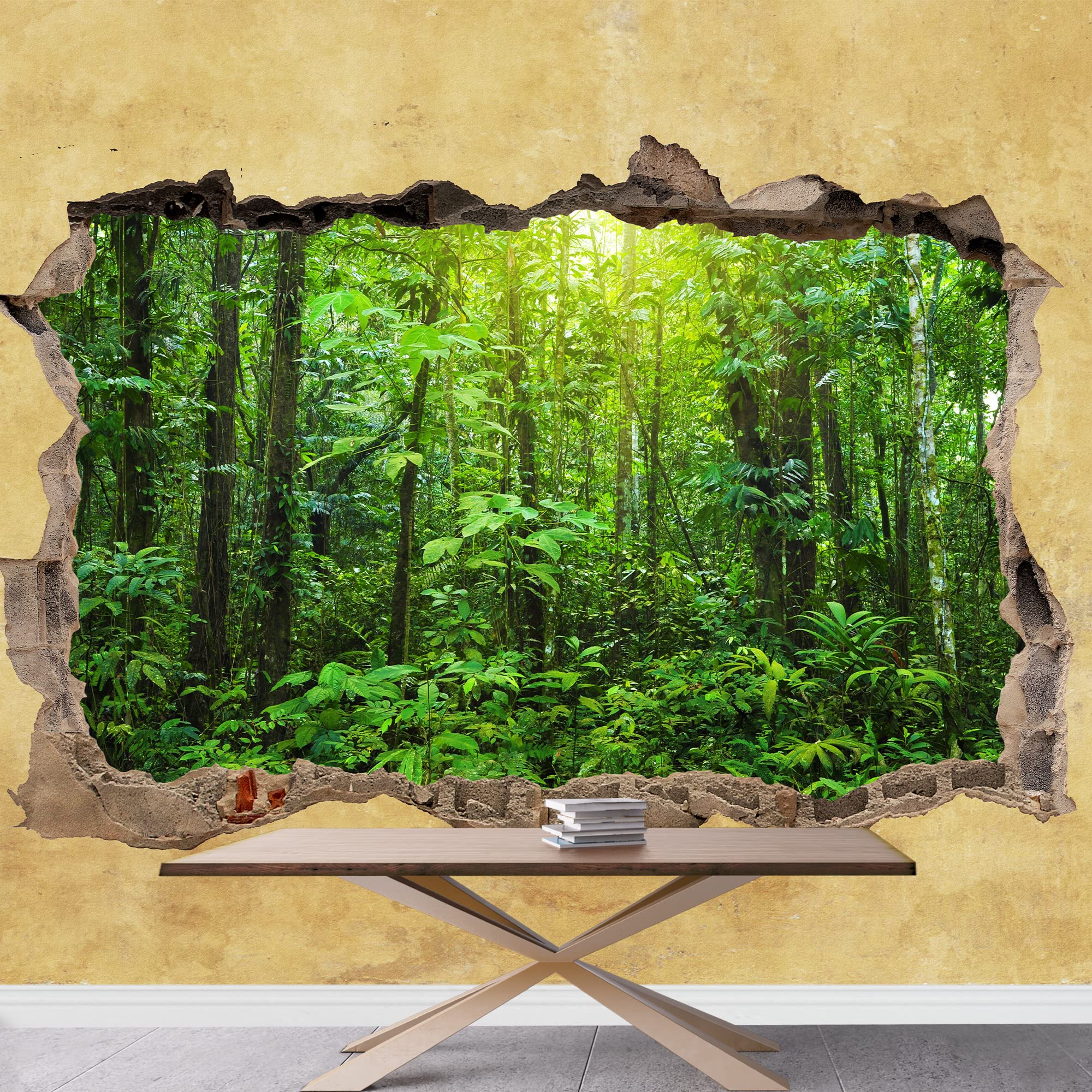 Wall26 - Tropical Rain Forest Viewed Through a Broken Wall - Large Removable Peel & Stick Wall Mural Wallpaper (66x96 inches) - Perfect for Living Room, Bedroom, or Office Decor