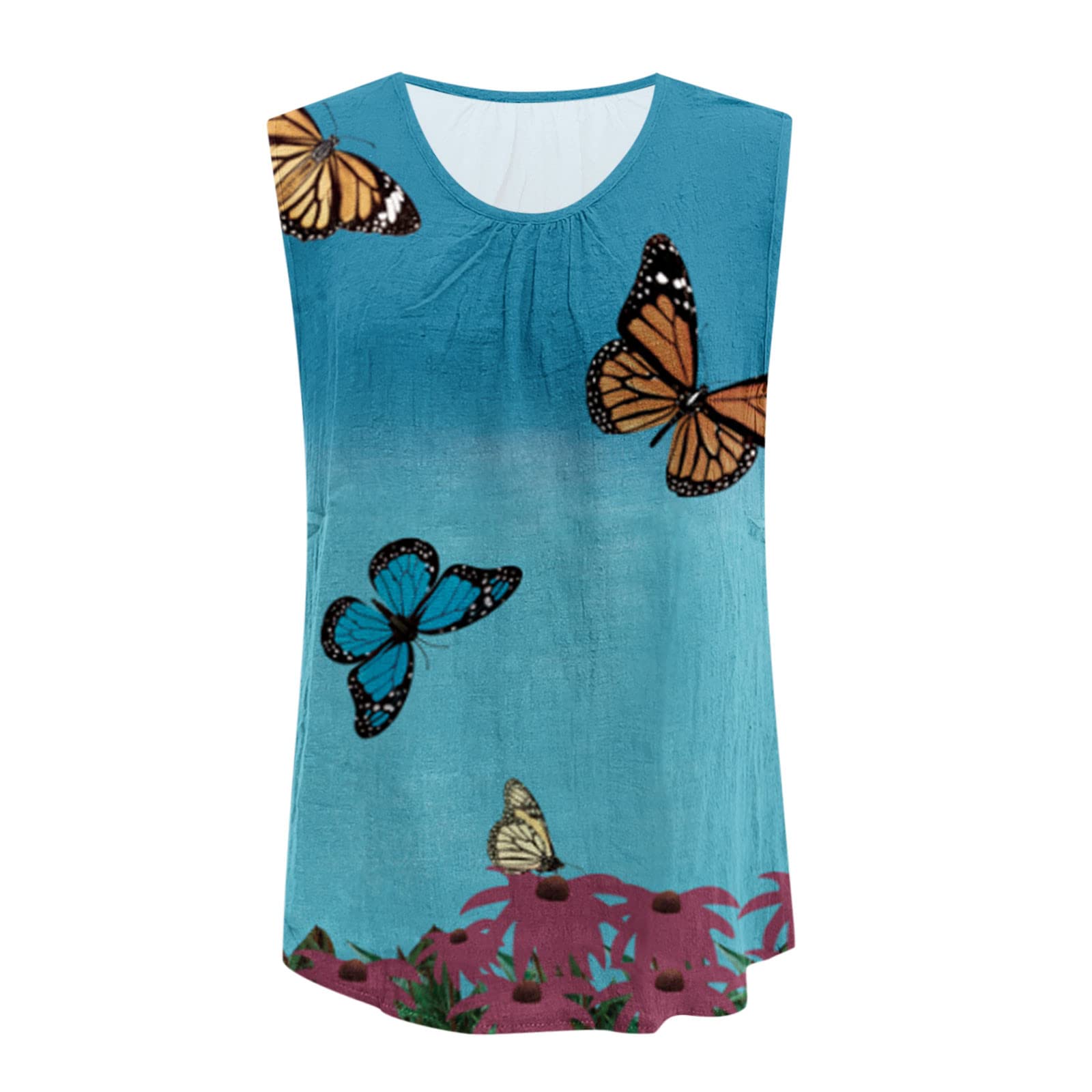 Women's Summer Tops - Casual Scoop Neck Sleeveless Blouse with Trendy Floral Print, Flowy Loose Fit Tank Top - Perfect for Beach, Vacation & Everyday Wear