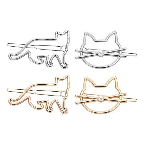 4-Pack Women's Metal Pearl Cat Shaped Hair Clips - Elegant Barrettes for Party, Wedding & Everyday Use - Perfect Hair Accessories for Women & Girls