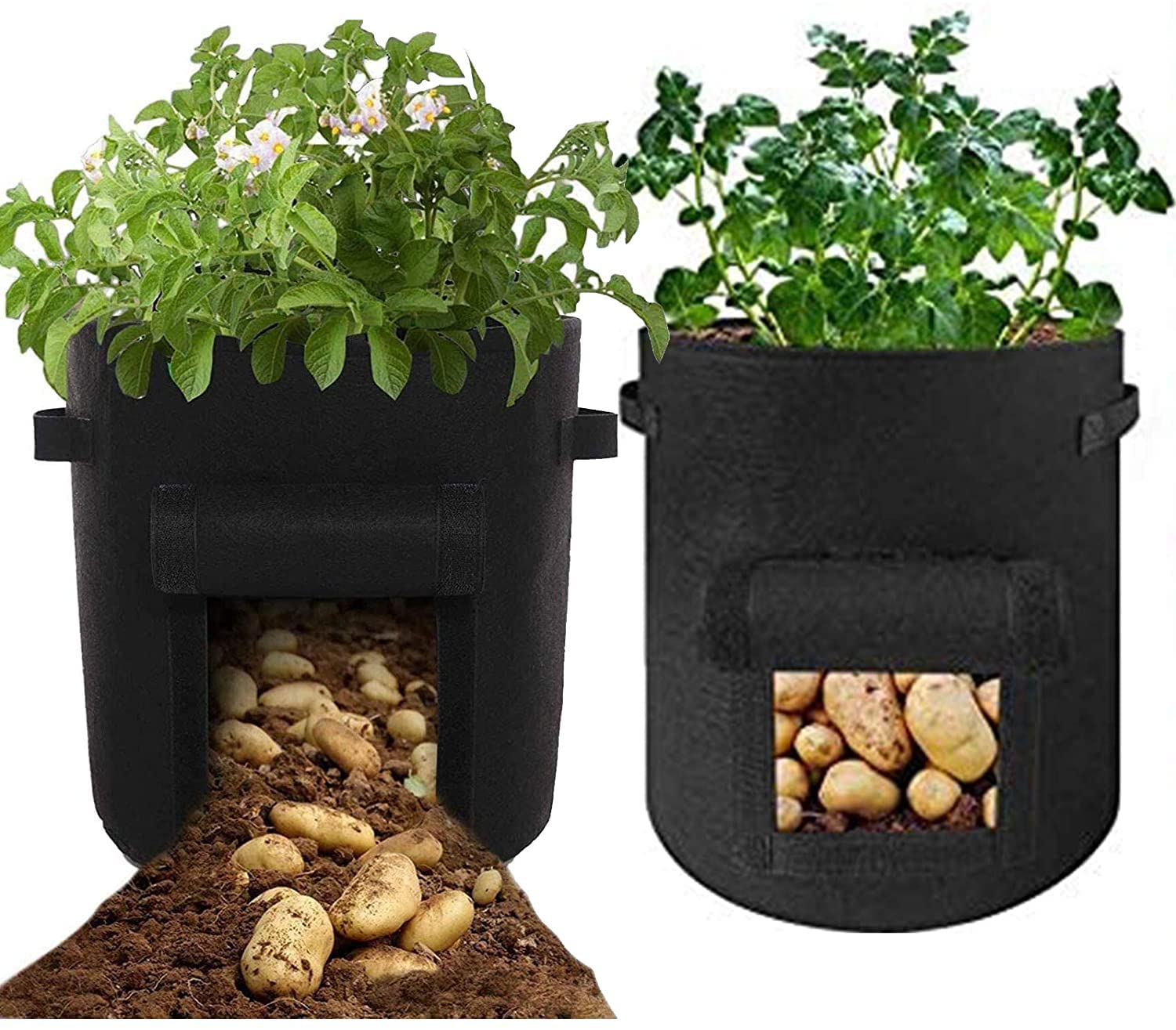 2 Pack 10 Gallon Grow Bags with Access Flap & Handles - Potato Planter Bags for Vegetables Like Carrots, Onions, Tomatoes | Ideal for Home Gardening, Urban Farming & Organic Harvesting