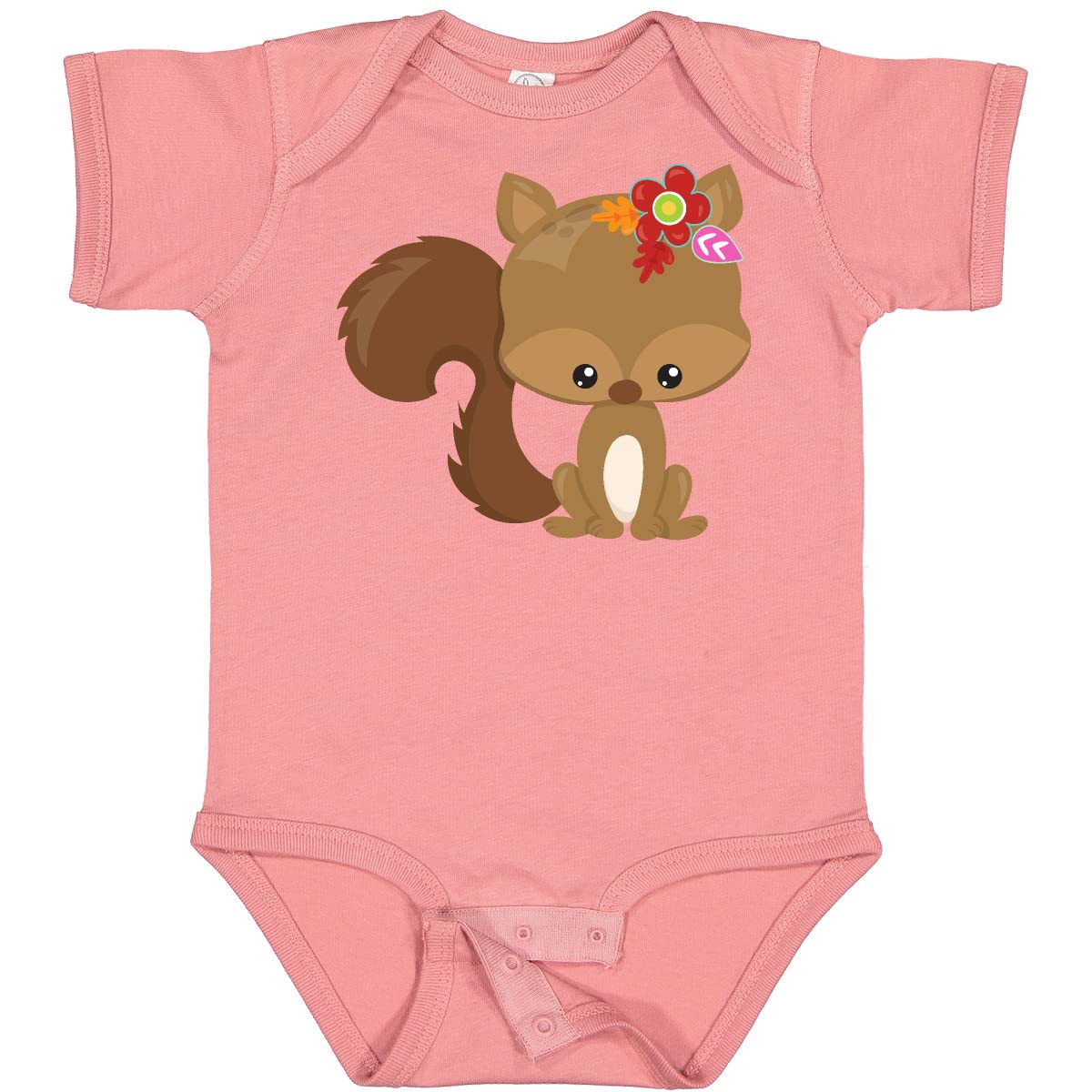 Inktastic Spring Animals Baby Bodysuit - Adorable Squirrel & Colorful Flowers Design - Soft Cotton Onesie for Infants - Perfect for Spring Outings, Photo Shoots & Casual Wear