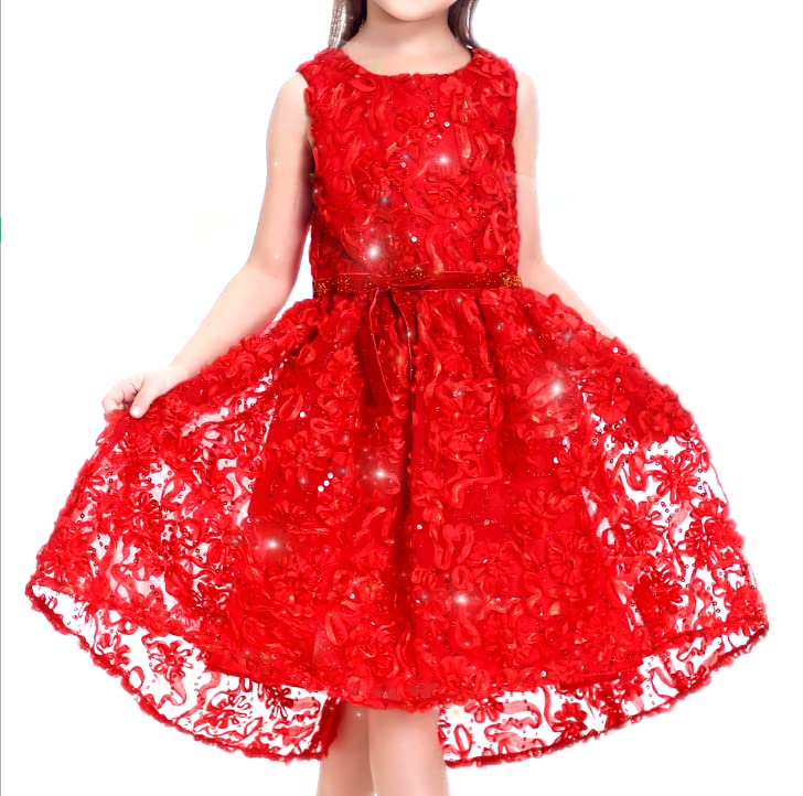 Red Christmas Party Dress for Toddler Girls - Holiday Birthday Dance Outfit for Little Girls | Perfect for Christmas Celebrations, Birthday Parties & Dance Performances