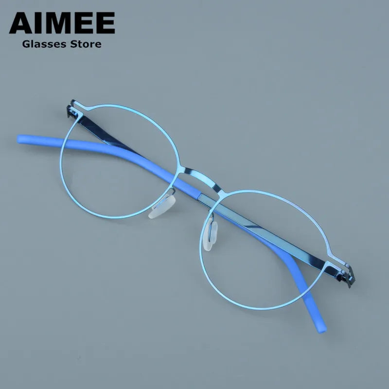 Stylish Unisex Full Rim Polygon Round Screwless Steel Eyeglasses Frame 14046 - Perfect for Work, Reading & Everyday Fashion