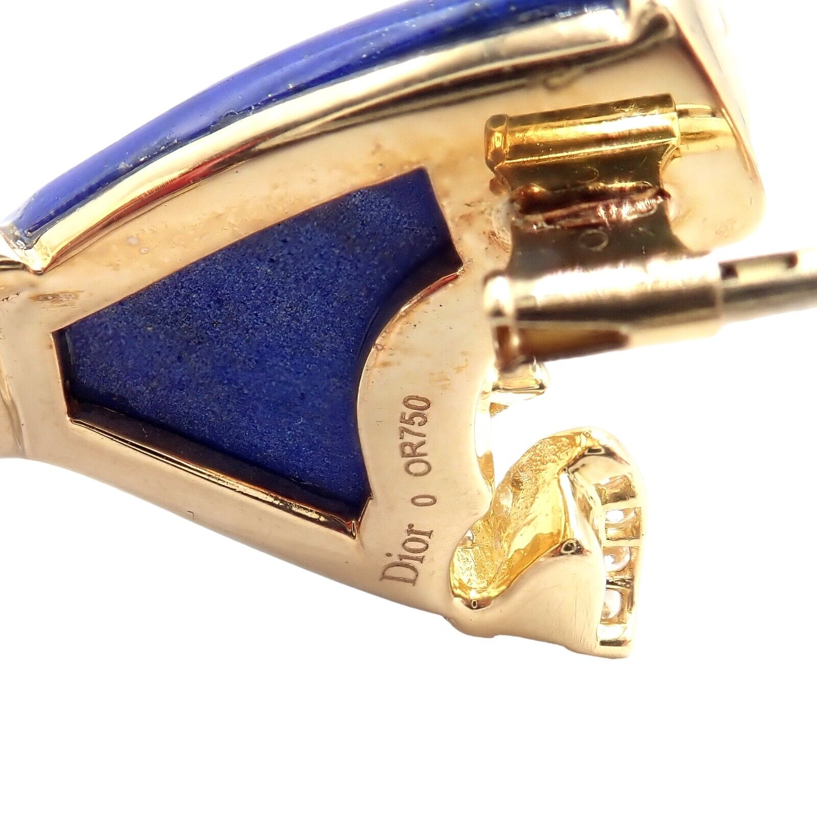 Authentic Christian Dior 18k Yellow Gold Diamond Lapis Lady Dior Brooch Pendant - Luxury Jewelry for Women, Perfect for Parties, Weddings & Special Occasions