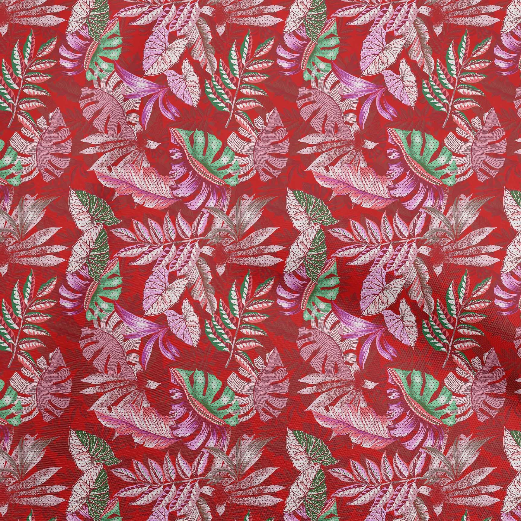 oneOone Viscose Chiffon Fabric - Red Tropical Leaf Print - 42 Inch Wide Sewing Material for DIY Clothing, Dresses, Scarves & Home Decor | Premium Fabric by The Yard