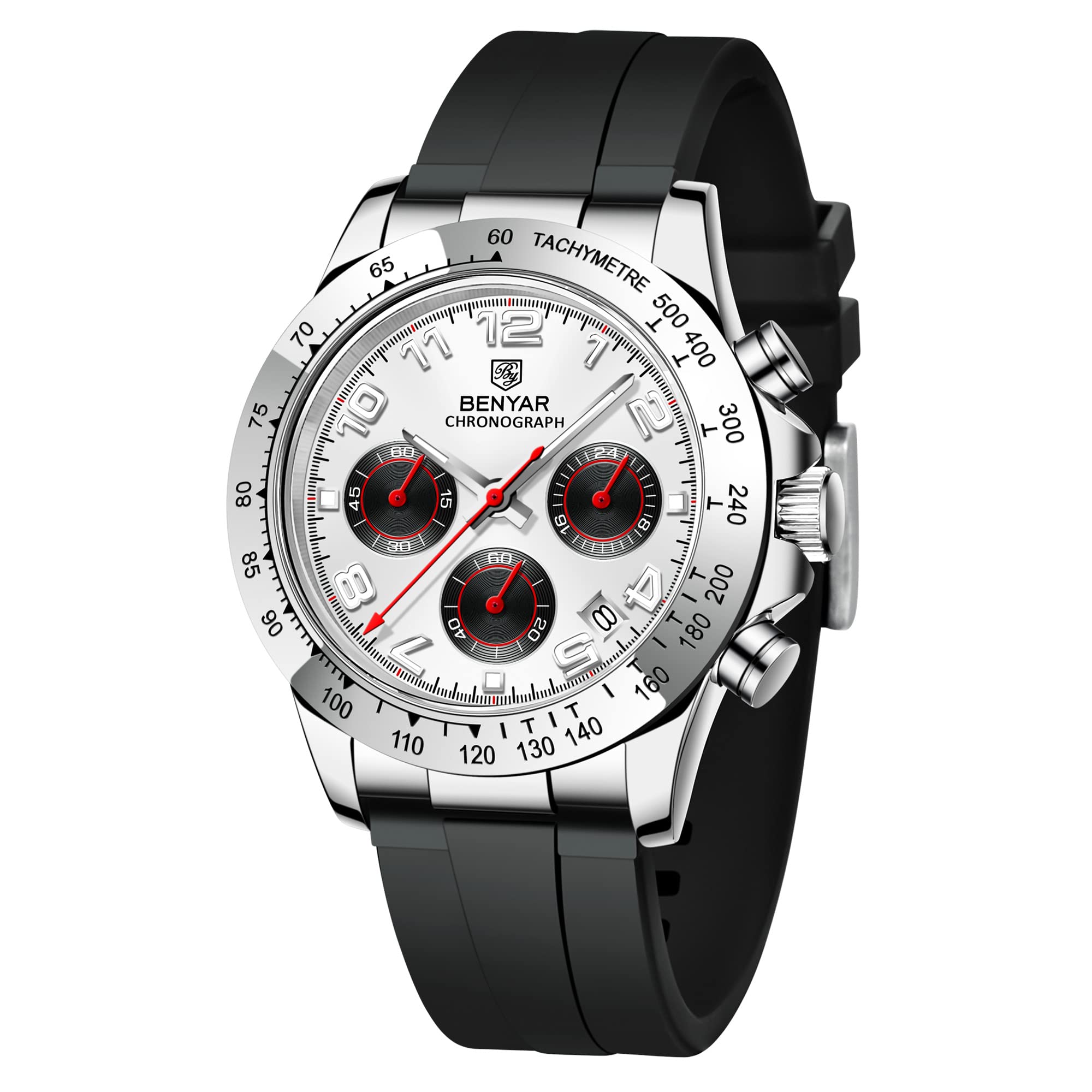 BENYAR Men's Quartz Chronograph Watch with Silicone Strap - Stylish for Casual & Business