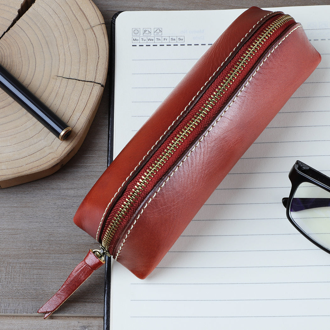 Handmade Unisex Leather Glasses Case & Pen Holder - Premium Eyewear and Writing Accessories Organizer for Travel, Office, and Daily Use