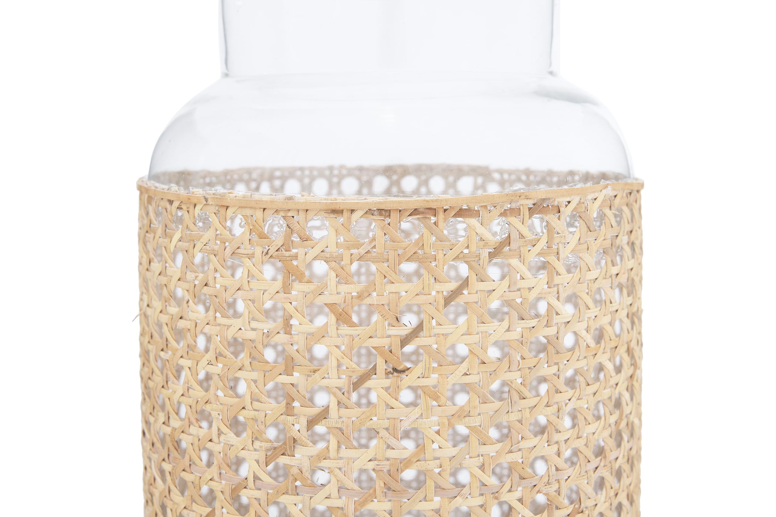 Bloomingville 14.5 Inch Tall Glass Vase with Woven Cane Sleeve - Beige Home Decor for Living Room, Dining Table, Wedding Centerpiece & Floral Arrangements
