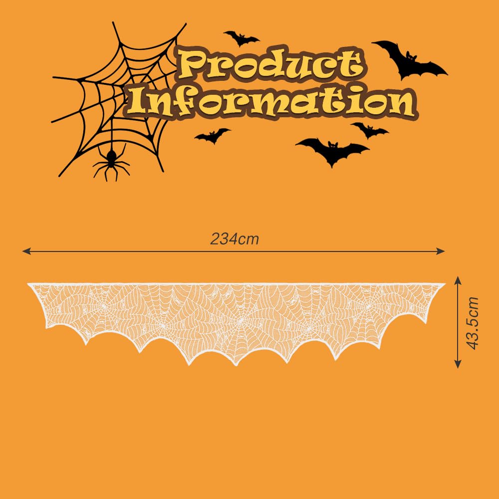 White Lace Spiderweb Fireplace Mantle Cover - Elegant Halloween Decorations for Indoor Fireplace & Party Supplies | Perfect for Halloween Home Decor, Spooky Party Setup & Fireplace Mantel Styling