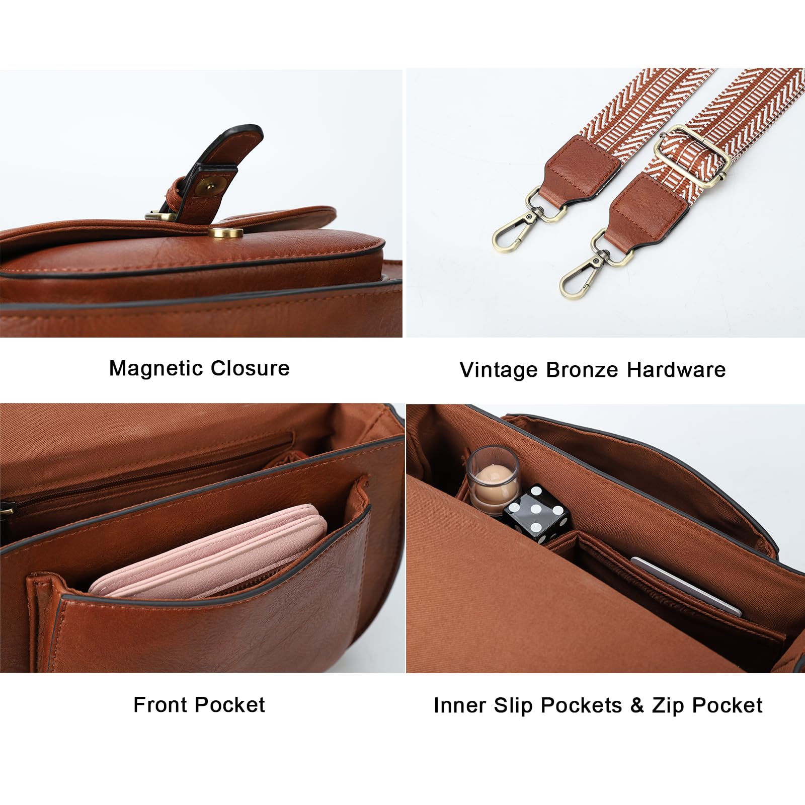 AFKOMST Vegan Leather Crossbody Bags for Women - Small Saddle Purse & Boho Shoulder Bag | Perfect for Everyday Use, Travel & Casual Outings