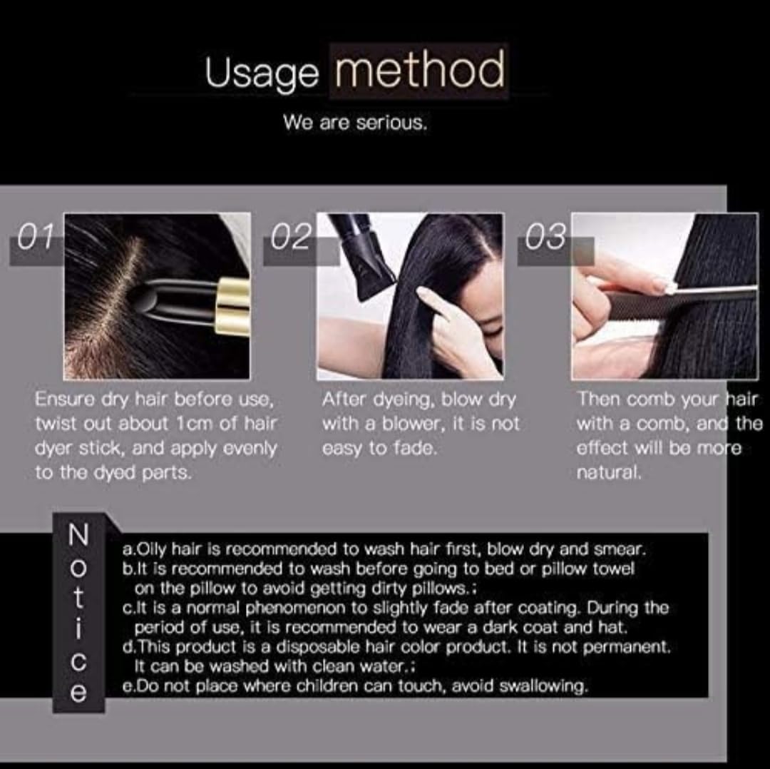Natural Plant-Based Temporary Hair Dye Pencil - Lipstick Shape for Covering Gray Roots & White Hair | Quick & Easy One-Time Use for Touch-Ups & Styling (Black)