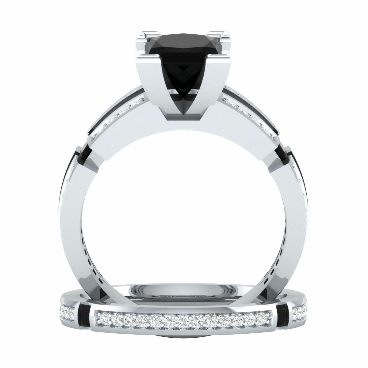 Reyansh Princess & Round Cut Black Diamond 925 Sterling Silver 14K White Gold Overlay Engagement Ring Set for Women - Perfect for Bridal, Wedding, Anniversary & Proposal Gifts