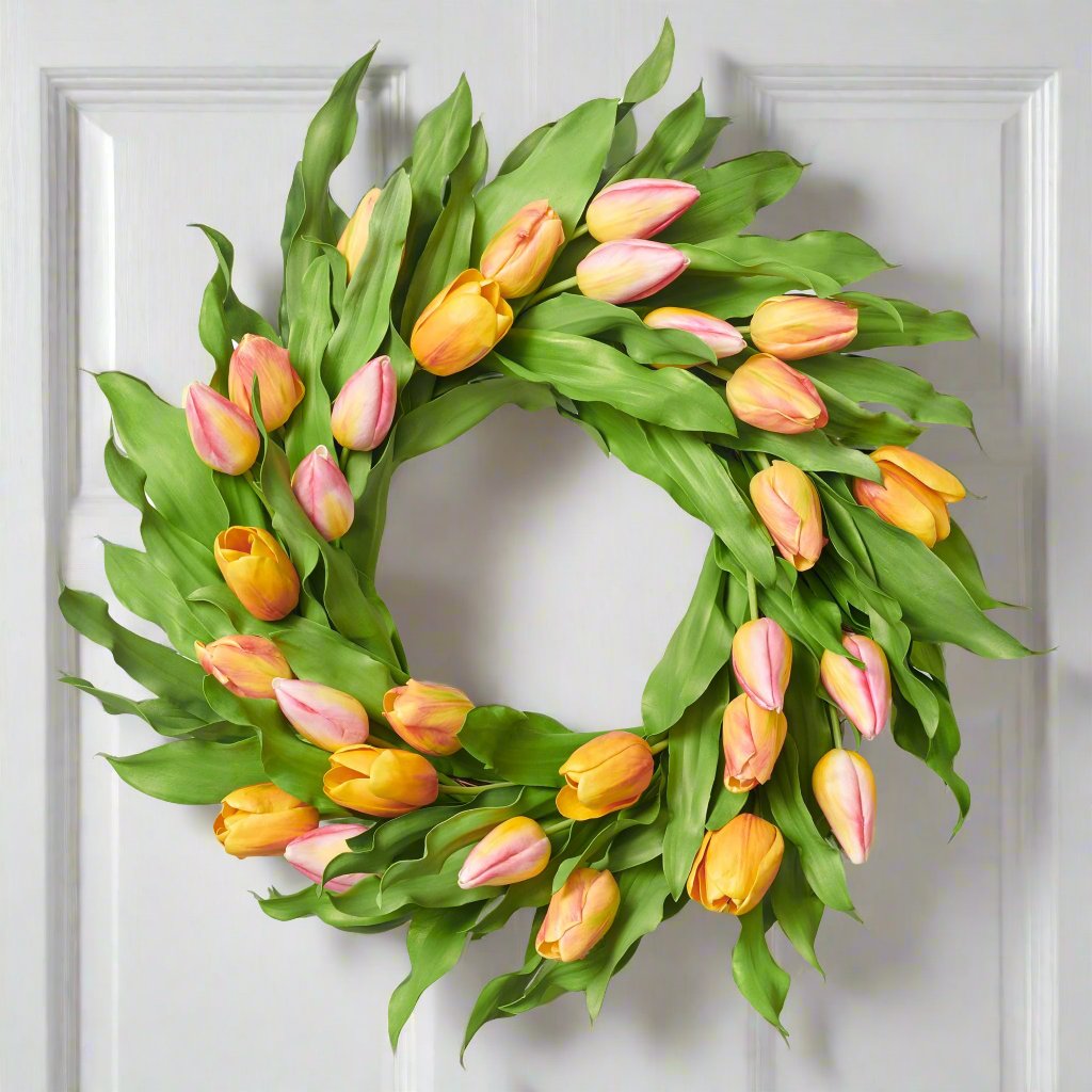 Beautiful Tulip Wreath for Front Door - Spring Floral Decor for Home, Wedding & Garden Party Decorations