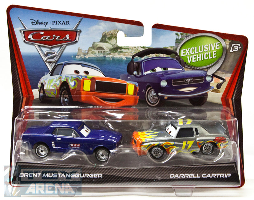 Disney Pixar Cars 2 Movie Brent Mustangburger & Darrell Cartrip 2-Pack Action Figure Set - Collectible Toy Cars for Kids & Fans | Playtime, Display & Gifts