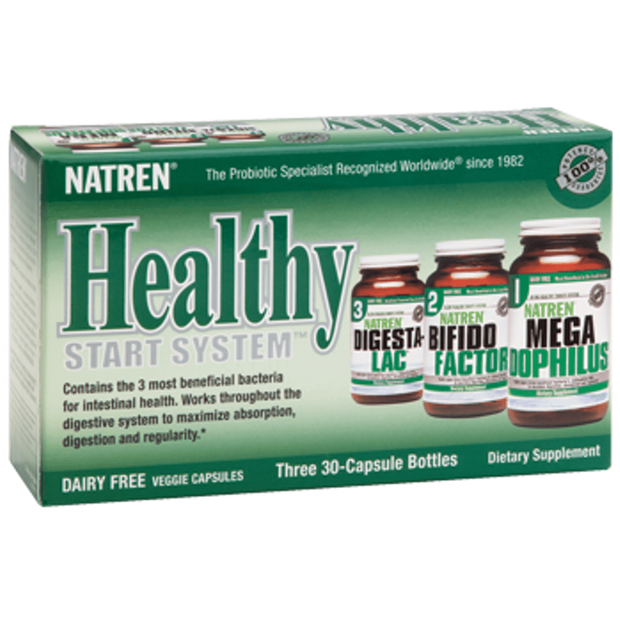 Natren Healthy Start System Dairy Free Probiotics - 3 Bottles (30 Caps Each) for Gut Health & Digestion Support - Perfect for Adults & Kids with Lactose Intolerance