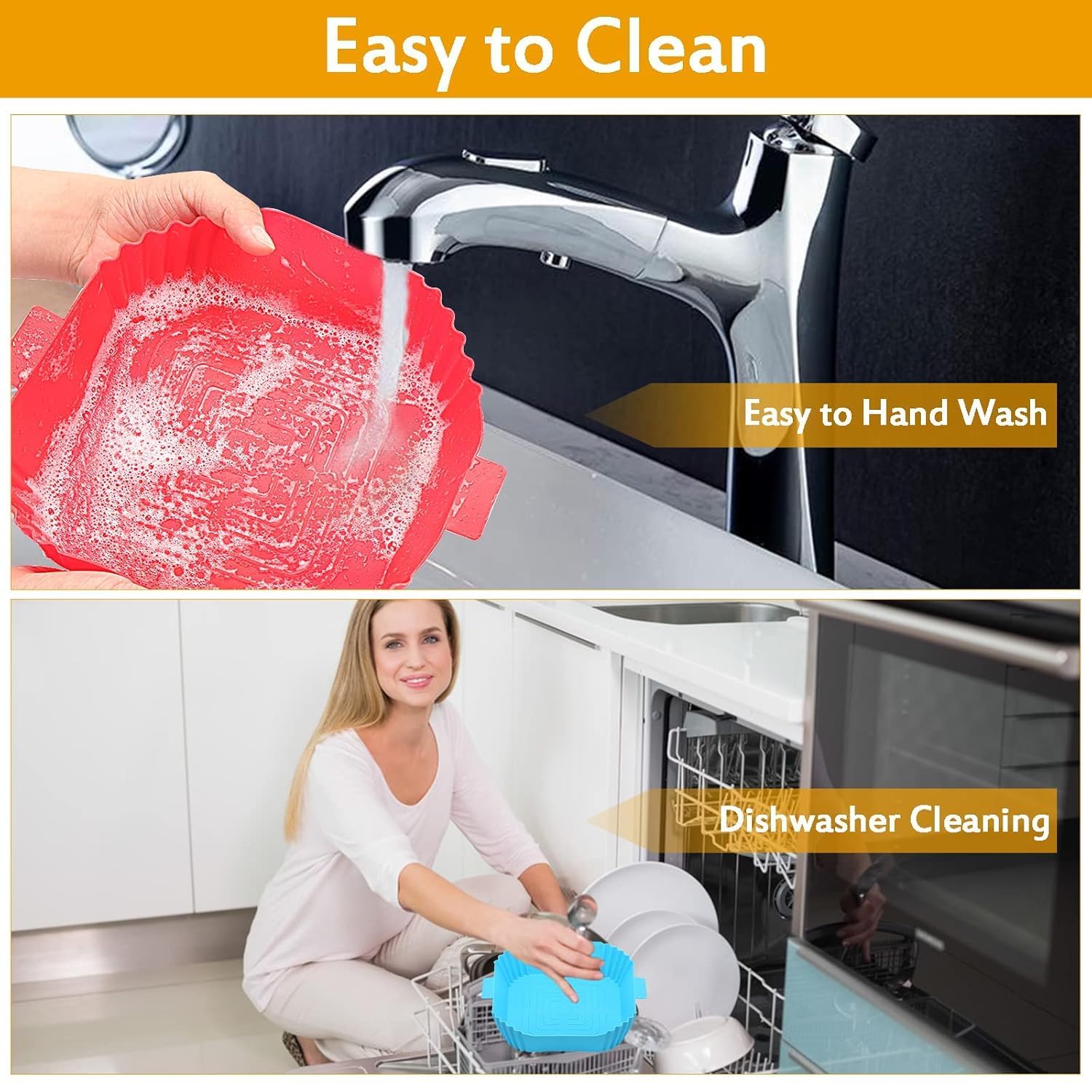 DRURI Reusable Non-Stick Silicone Air Fryer Liners with Handles - Square Food Grade Silicone Basket for Air Fryer Oven - Perfect for Cooking French Fries, Chicken Wings & Vegetables