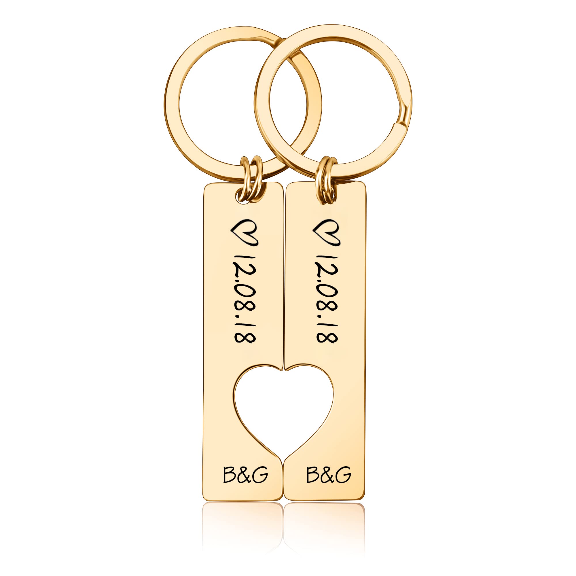 2Pcs Personalized Couple Keychains - Engraved Heart Puzzle Keyrings, Custom Matching Keychains for Boyfriend and Girlfriend, Perfect for Anniversaries, Weddings, and Romantic Gifts