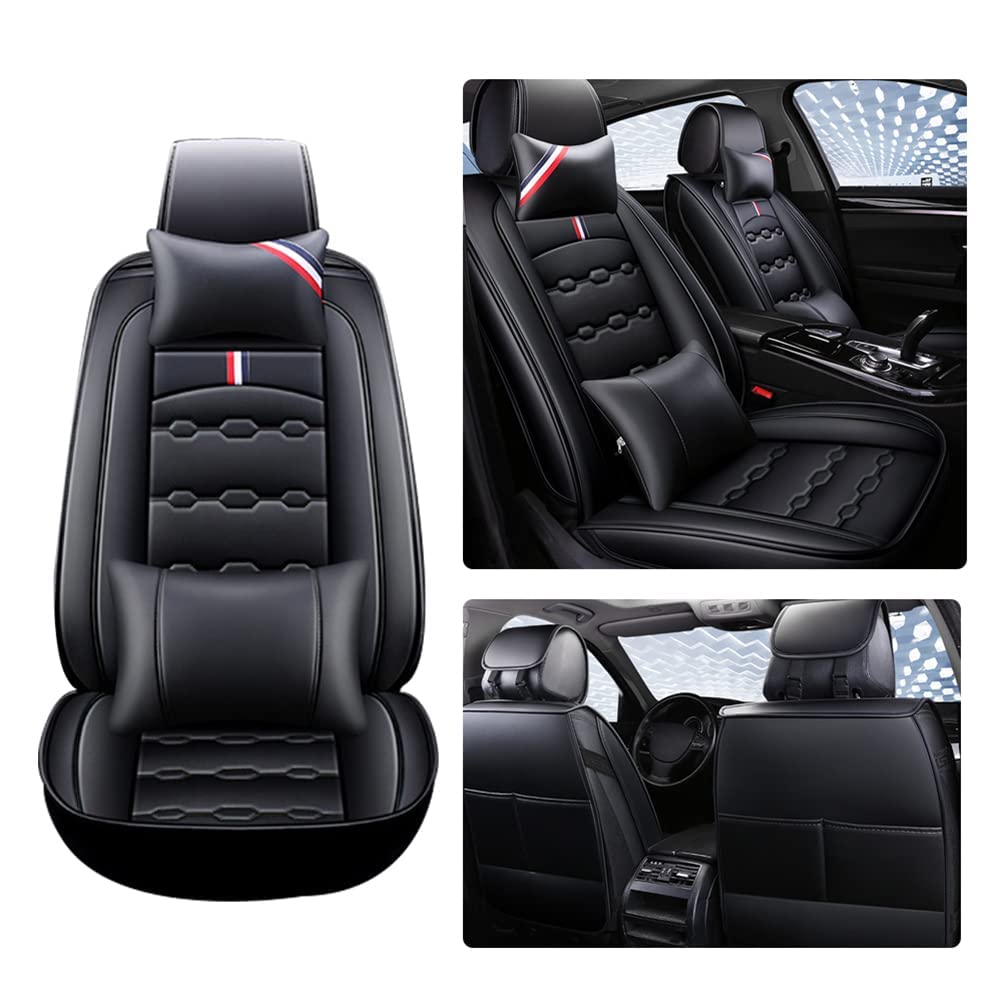 Premium PU Leather Front Seat Covers with Headrest & Backrest Cushions for Ford Crown Victoria - Breathable, Comfortable Black Car Seat Protectors for Daily Commute & Road Trips