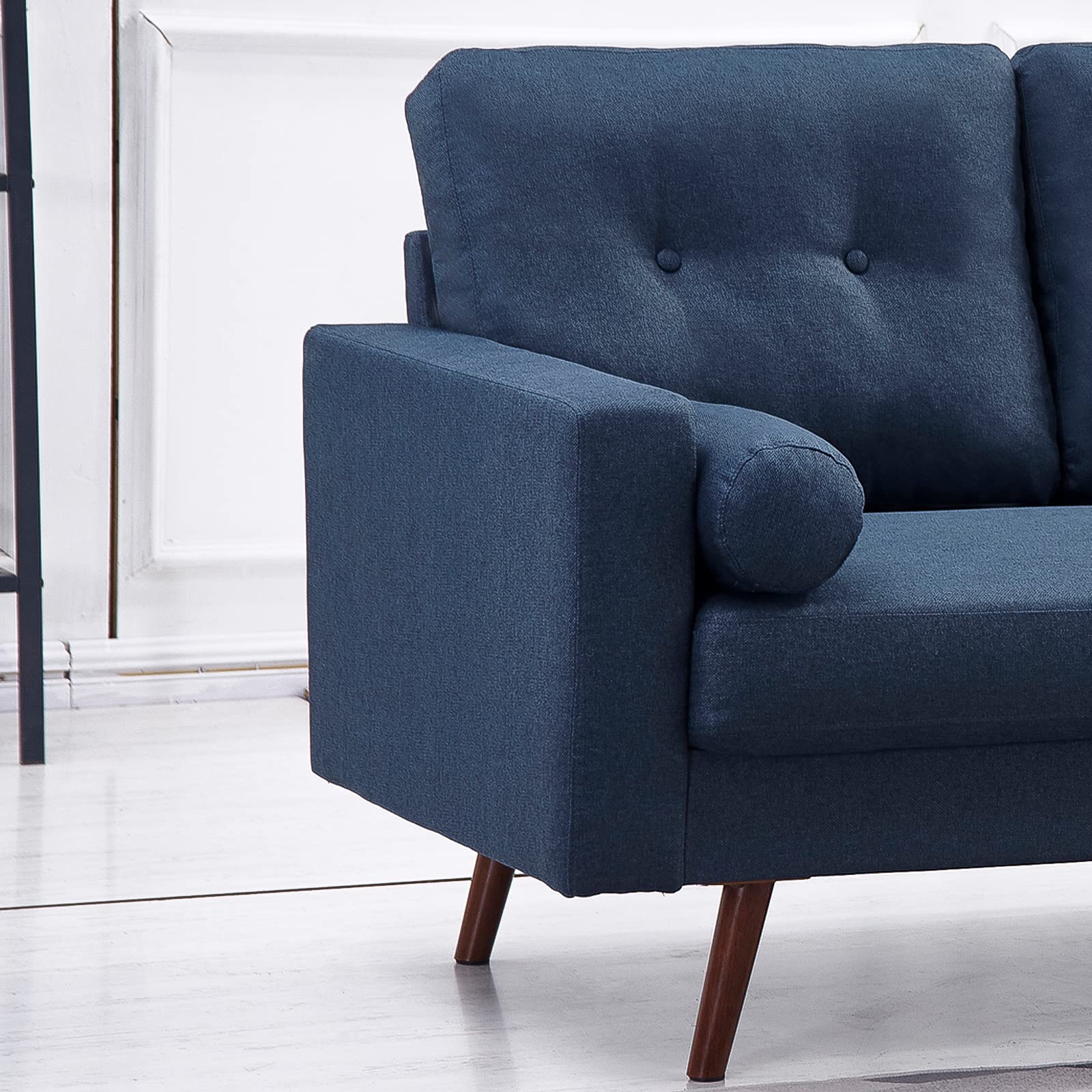 Mid Century Modern Loveseat Sofa - Button Tufted Upholstered Love Seat Couch for Living Room, Bedroom & Office - Blue Velvet Small Sofa Chair - Perfect for Small Spaces, Apartments and Cozy Home Decor
