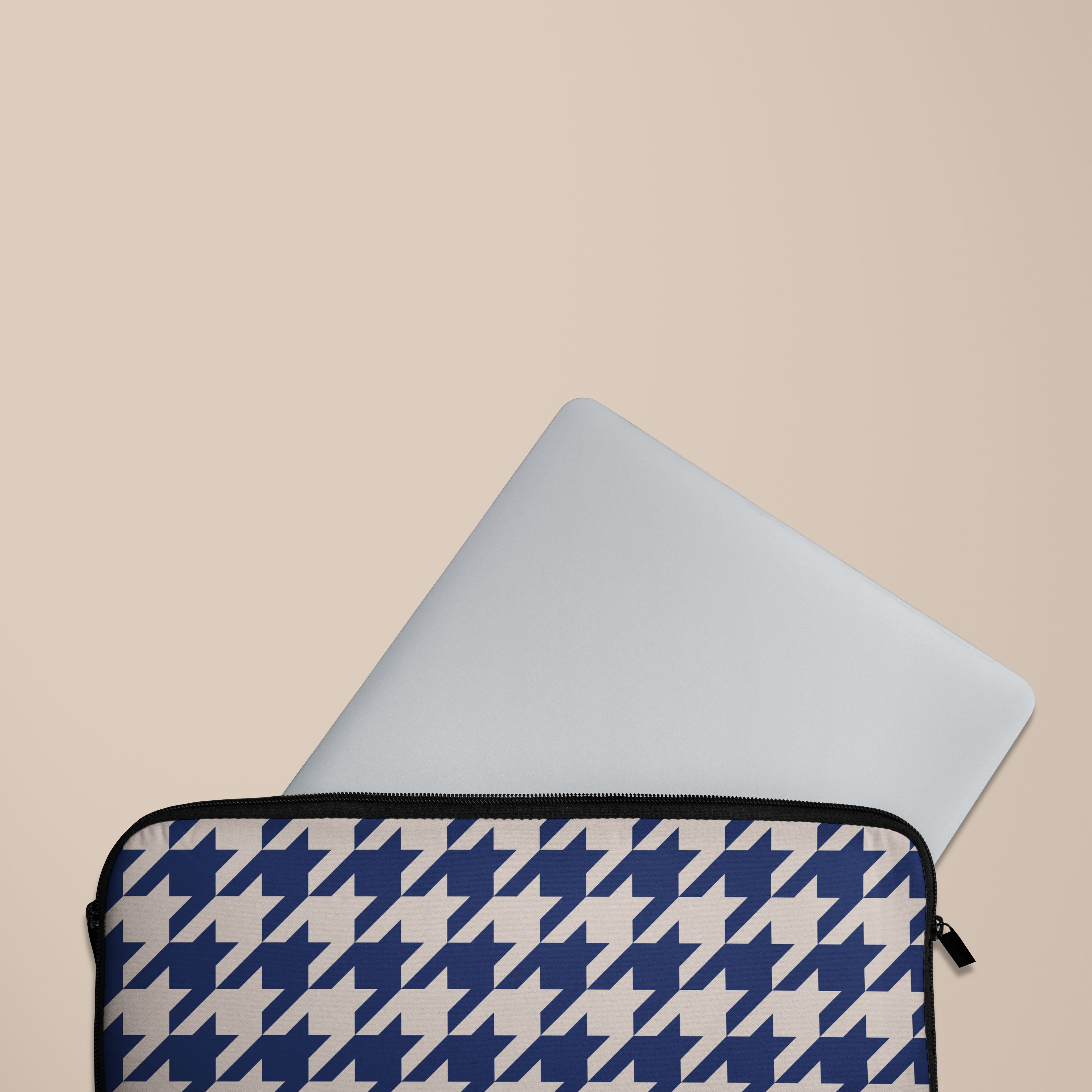 Stylish Blue Houndstooth Laptop Sleeve Case - Protective 13-15 Inch MacBook Pro/Air Cover - Perfect for Work, School & Travel Accessories