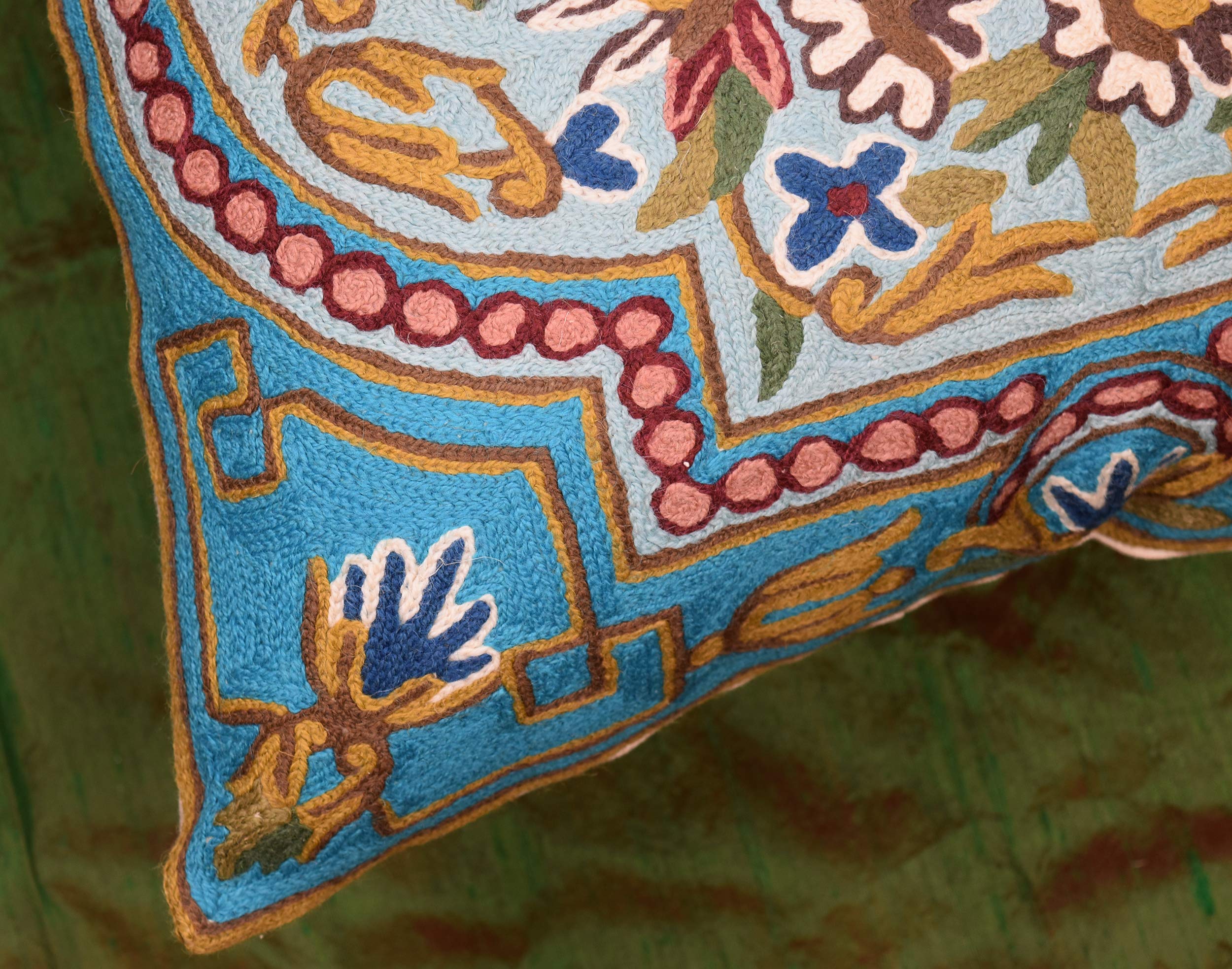 Turquoise Floral Pillow Cover - 18x18 Inch Blue Suzani Embroidered Cushion | Farmhouse Decor, Bohemian Throw Pillow for Sofa, Bed & Outdoor Patio Furniture
