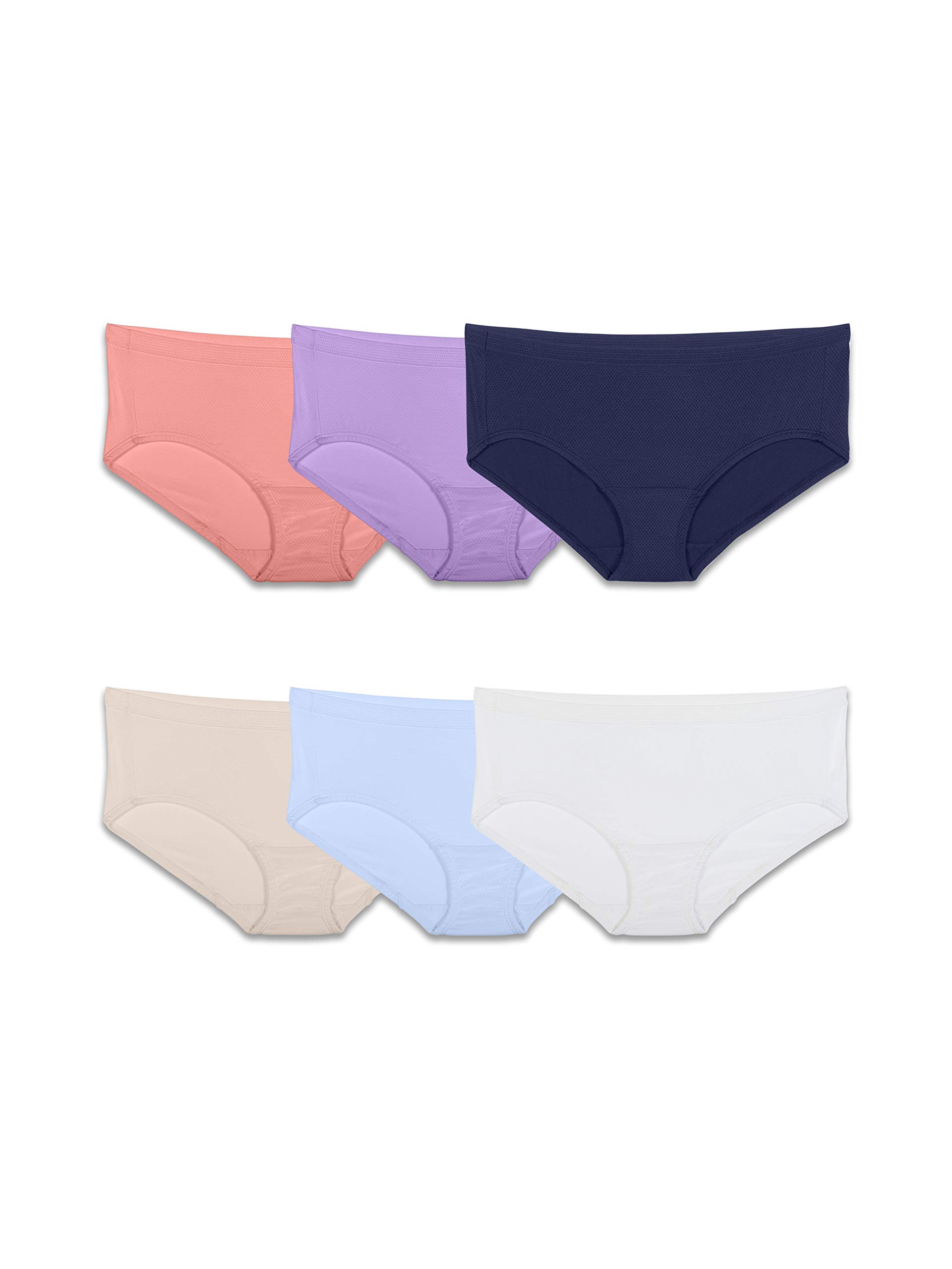 Fruit of the Loom Women's Breathable Cotton Underwear - 6 Pack Hipster Panties in Regular & Plus Sizes - Soft Micro Mesh for All-Day Comfort - Perfect for Workout, Yoga and Daily Wear