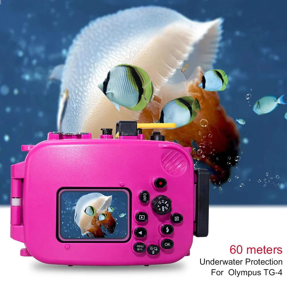 Professional Waterproof Camera Housing for Olympus TG-4 - 60M/195FT Depth Rating, Durable Underwater Case for Olympus Tough TG-4 (Purple) - Perfect for Scuba Diving, Snorkeling & Marine Photography
