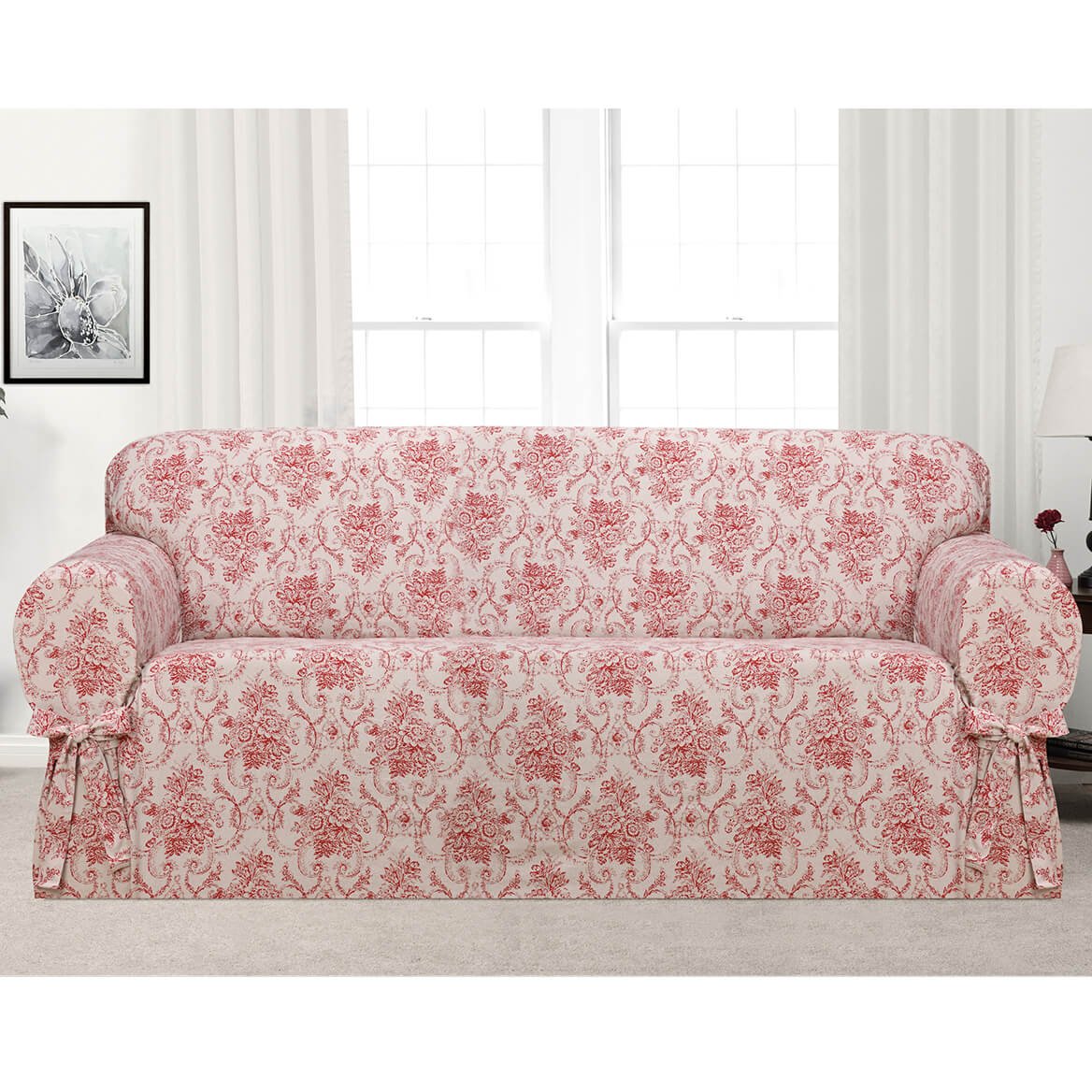 Madison Chateau Sofa Slipcover - Red Velvet Stretchable Furniture Protector for Living Room, Bedroom & Home Decor