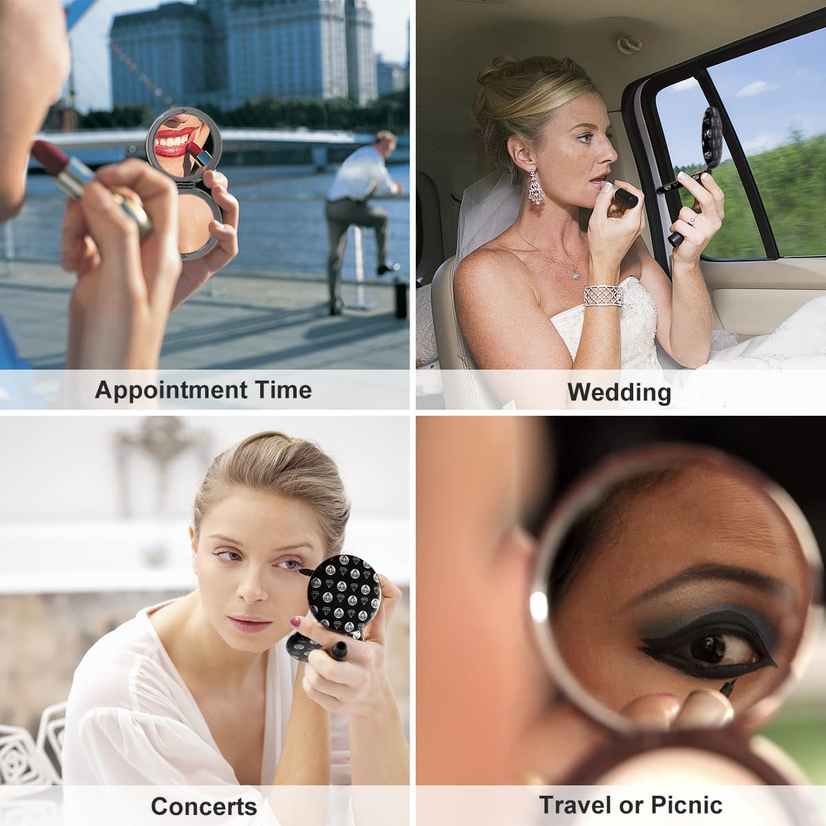 EXCADRILL Portable Folding Pu Leather Makeup Mirror with Magnification | Round Travel Vanity Mirror for Women | Perfect for Purse, Travel & Home Makeup Application