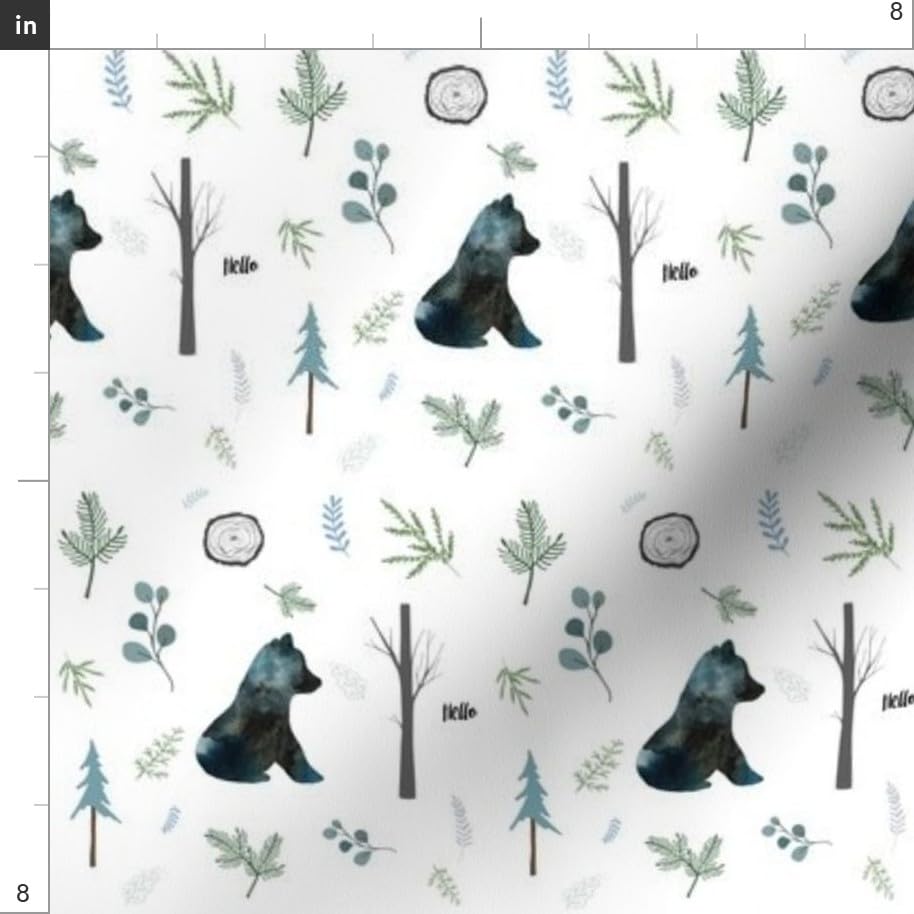 Winter Bear Silhouette Blue Woodland Trees Printed Chiffon Fabric by The Yard - Soft Fashion Fabric for Sewing Dresses, Apparel & Home Decor - Perfect for Nursery Decor, DIY Projects and Seasonal Crafts