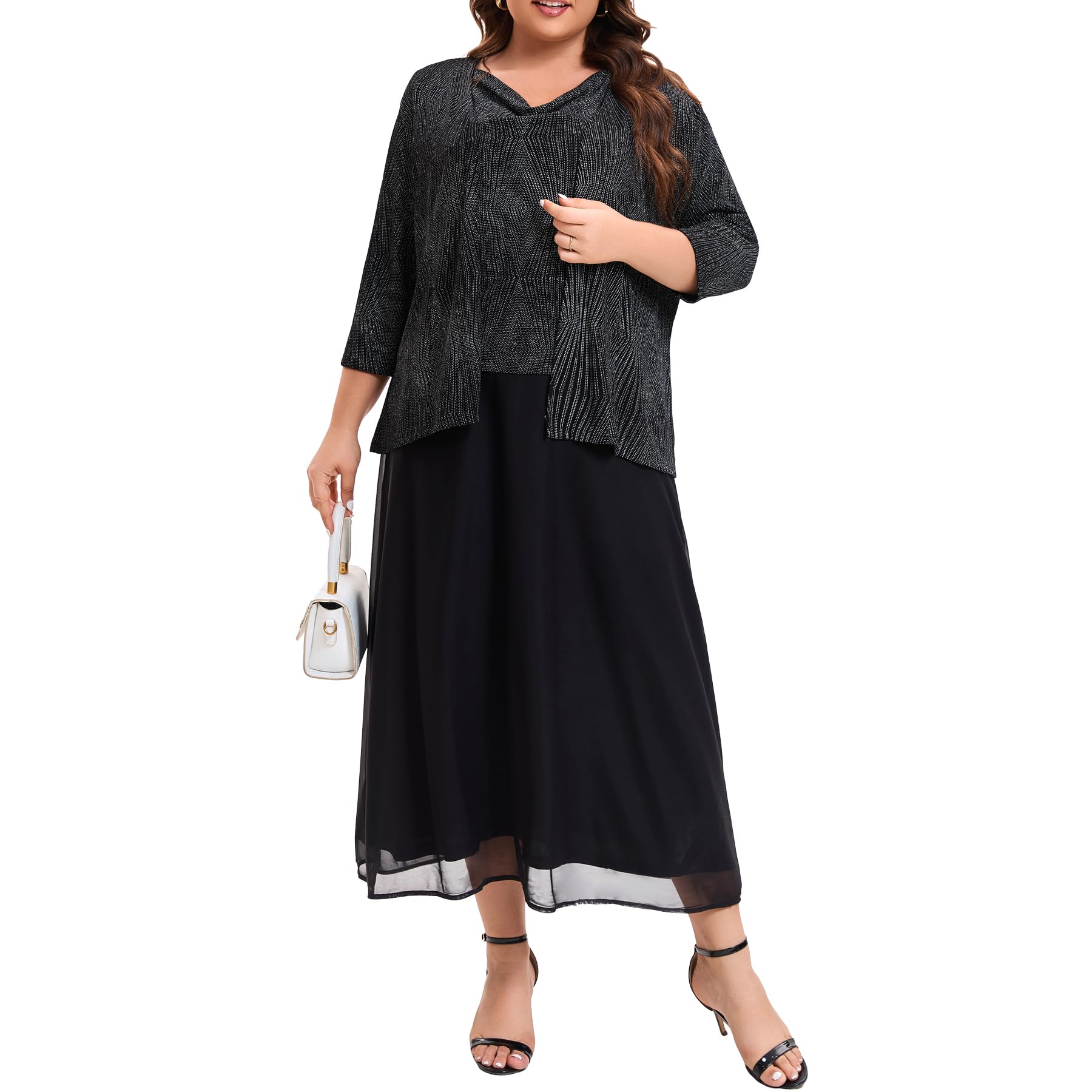 Plus Size Mother of The Bride Suits - Elegant Tea Length Glitter Jacket Dress Set for Women | Formal Evening Gowns & Special Occasions | Perfect for Weddings, Galas & Holiday Parties