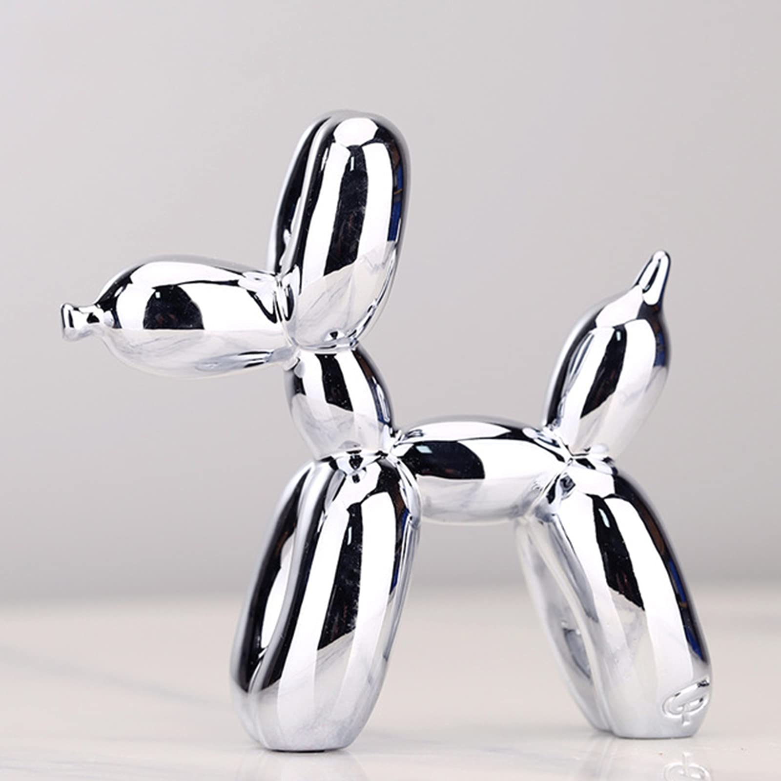 Resin Balloon Dog Sculpture - Modern Abstract Animal Decor, Nordic Style Home Decoration & Gift Idea for Living Room, Office, or Party (Silver)