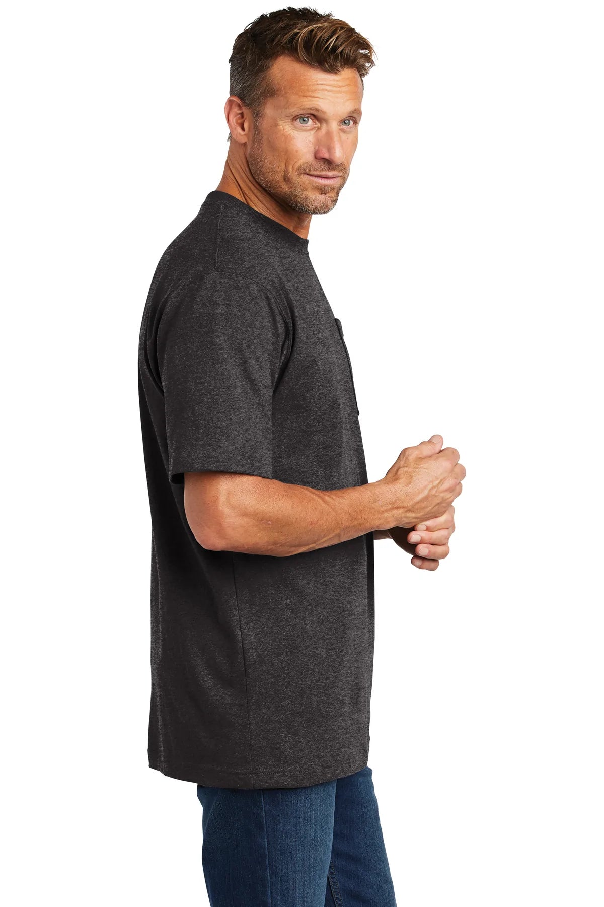 Carhartt Workwear Custom Pocket T-Shirts for Men - Carbon Heather - Durable & Comfortable Work Shirts for Construction, Landscaping & Outdoor Activities