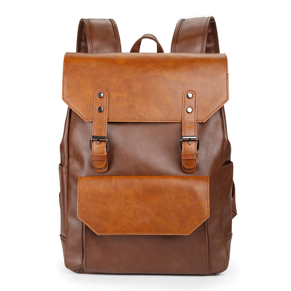 XIMIXI 15 Inch Anti-Theft Waterproof Laptop Backpack for Men & Women - Slim Travel Backpack with Leather Belt, Retro Casual Daypack (Brown) - Perfect for Work, School, College & Business Travel