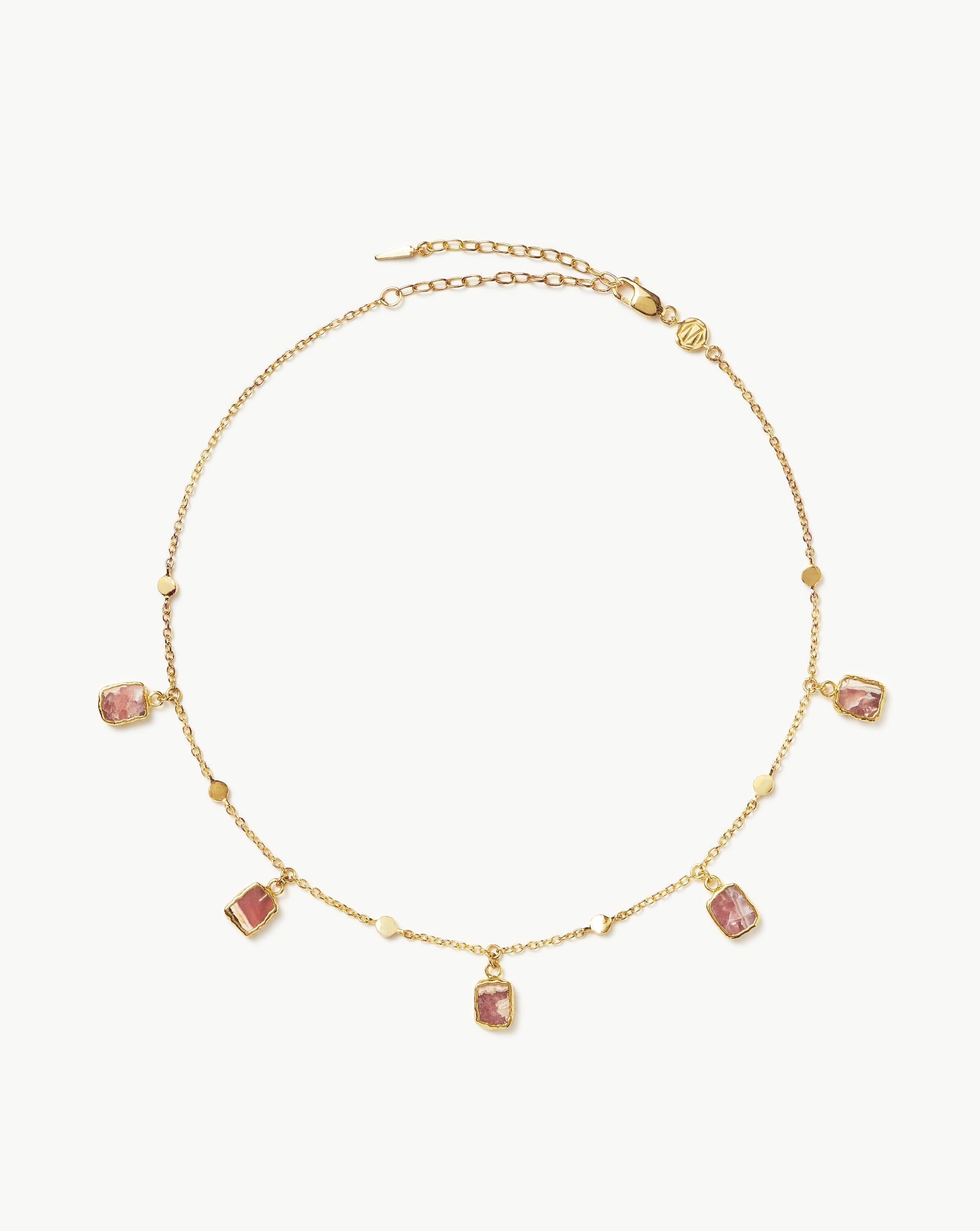 Lena Charm Choker Necklace - 18k Gold Plated Rose Gold & Rhodochrosite Stone - Elegant Layering Jewelry for Women, Perfect for Date Night & Special Occasions