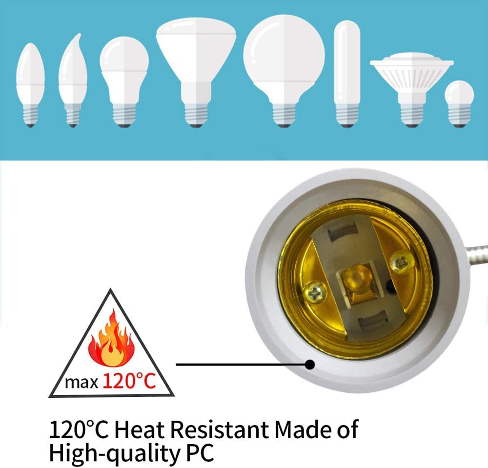 Bahong Clip Desk Lamp Socket - E26/E27 Flexible Light Bulb Holder with On/Off Switch - 86.6in Adjustable Table Reading Light & Night Light - Perfect for Home Office, Study, Bedroom, and Craft Room Lighting