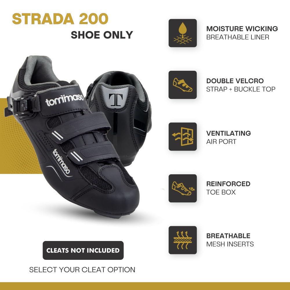 Tommaso Strada Men's Peloton & SPD Cycling Shoes - 2-in-1 Compatible with Delta & SPD Cleats - Road Bike & Indoor Cycling Shoes for Men - Perfect for Spin Class, Peloton Workouts & Outdoor Riding (Cleats Not Installed)