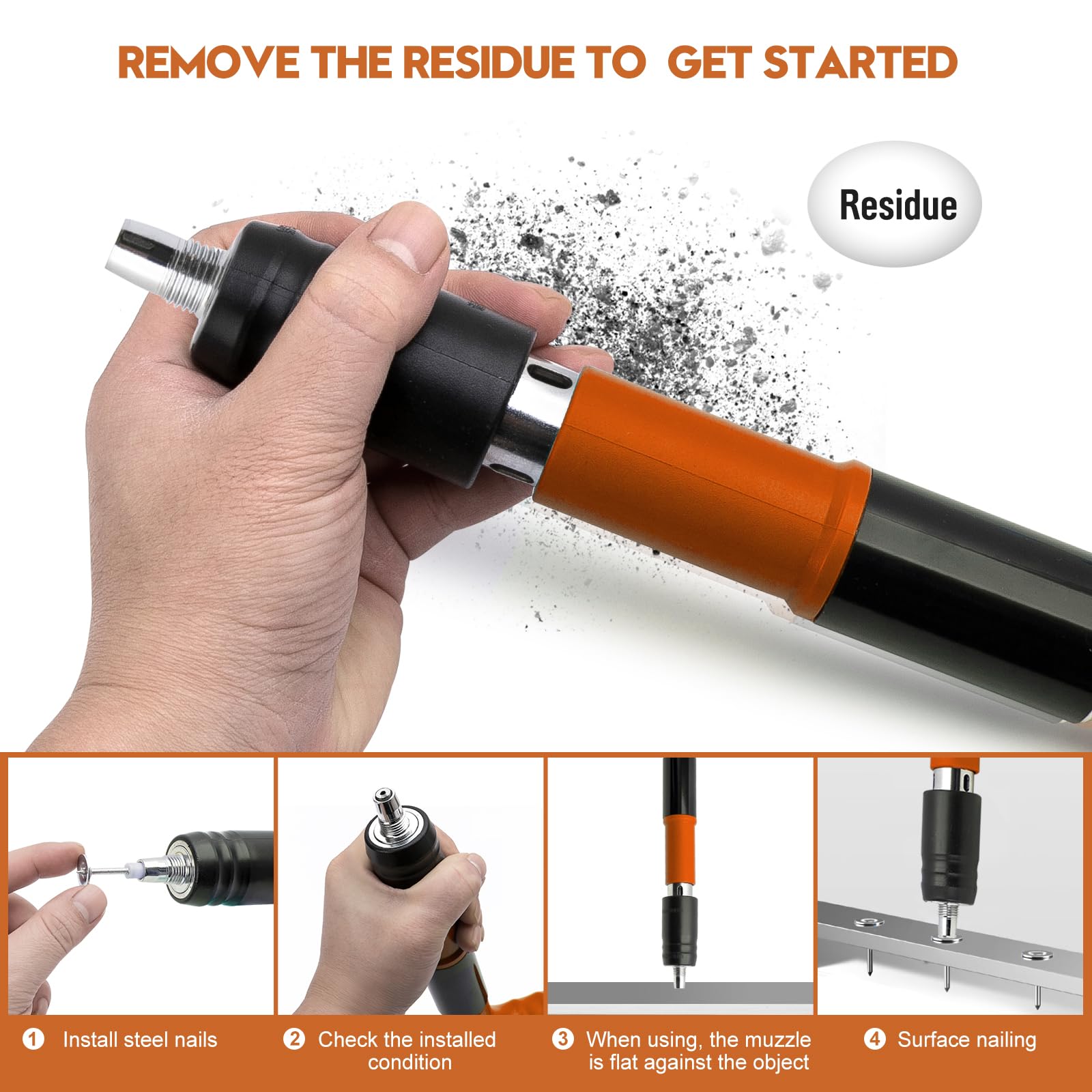 Concrete Nail Gun Kit with 50 Pcs Nails - Manual Wall Fastening Tool, 4 Gears Power Adjustable Steel Nail Shooter for Cement Walls, Wire Hider & Fixture Installation | Perfect for DIY Home Improvement, Construction Projects & Professional Contractors