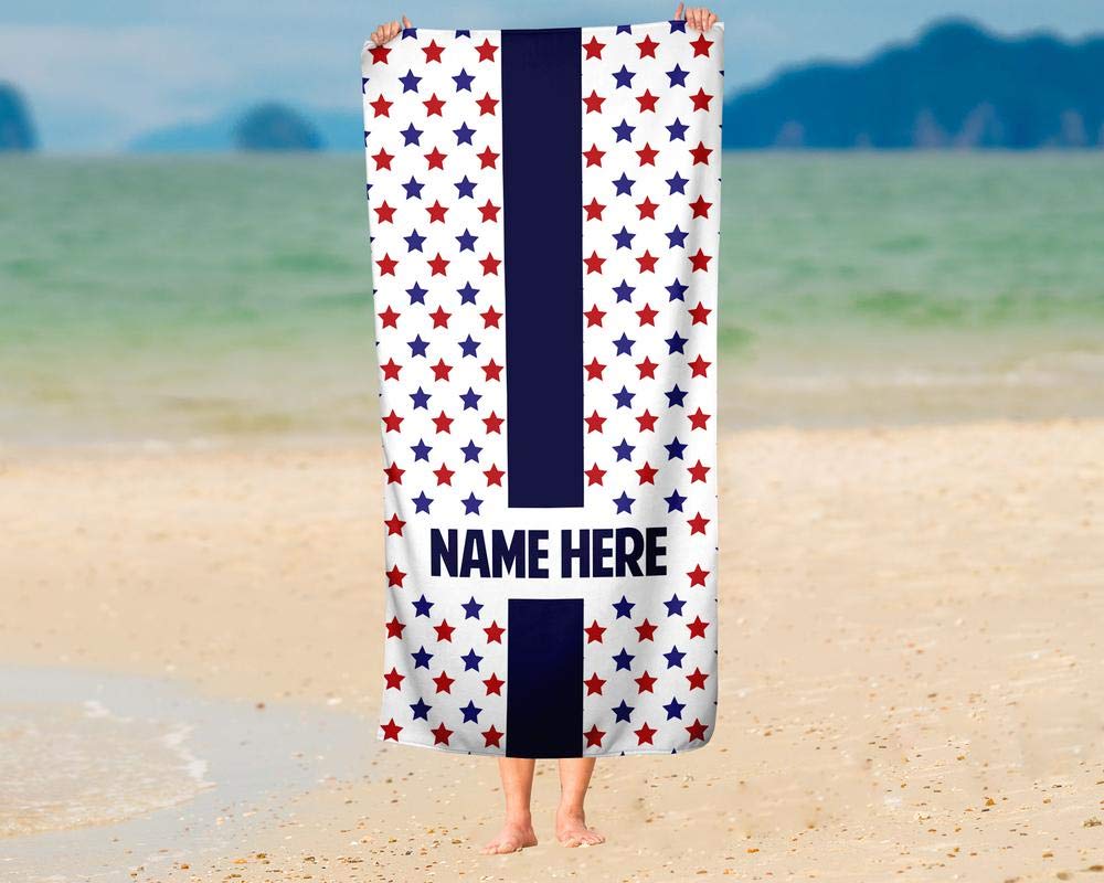 Extra Large Personalized American Flag Towel for Kids & Adults - Custom Oversized Travel, Beach, Pool & Bath Towel for Toddler, Baby, Boys & Girls - Perfect for Summer Vacations, Swimming & Outdoor Activities