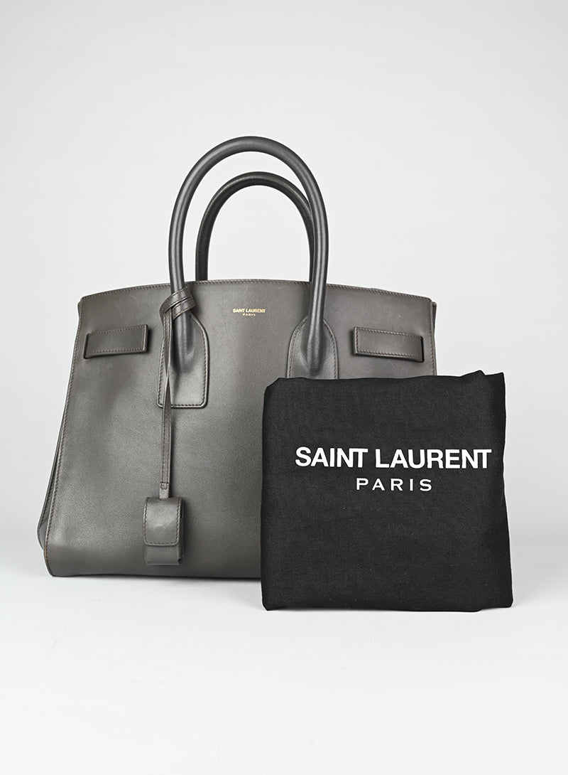Saint Laurent Sac de Jour Medium Grey Leather Handbag - Luxury Tote Bag for Women, Work & Travel