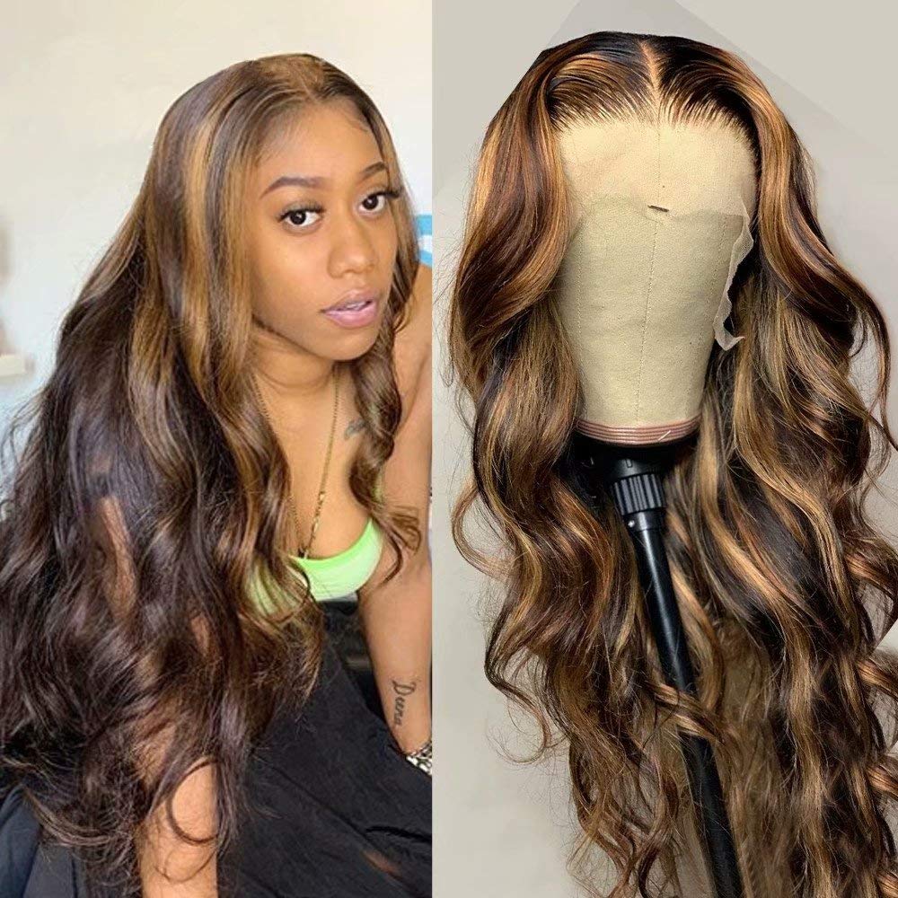 13x4 HD Invisible Lace Front Human Hair Wigs - Body Wave Brazilian Remy Hair 150% Density 24 Inch with Ombre Highlights & Pre-Plucked Bleached Knots | Perfect for Daily Wear, Cosplay, and Special Occasions