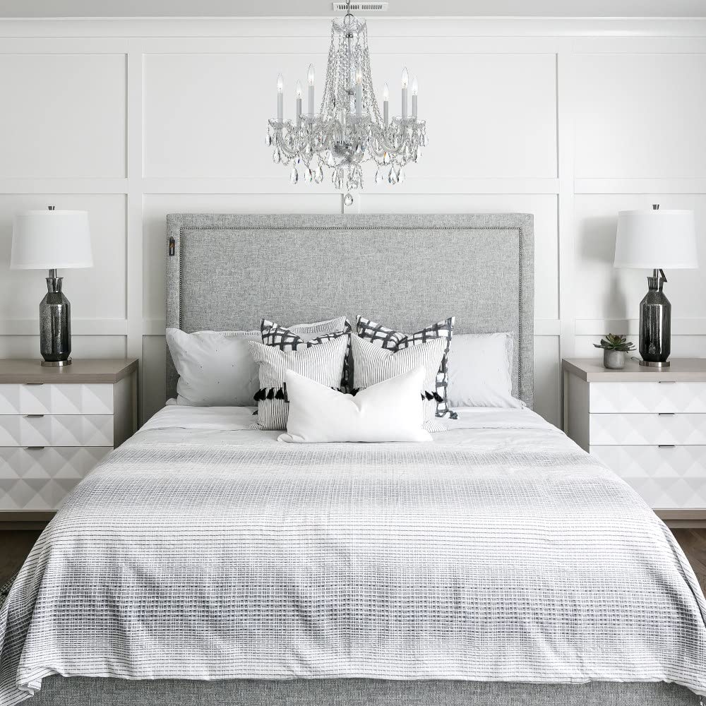 8-Light Crystal Chandelier with Strass Beads - Polished Chrome Finish for Dining Room, Living Room & Bedroom Lighting
