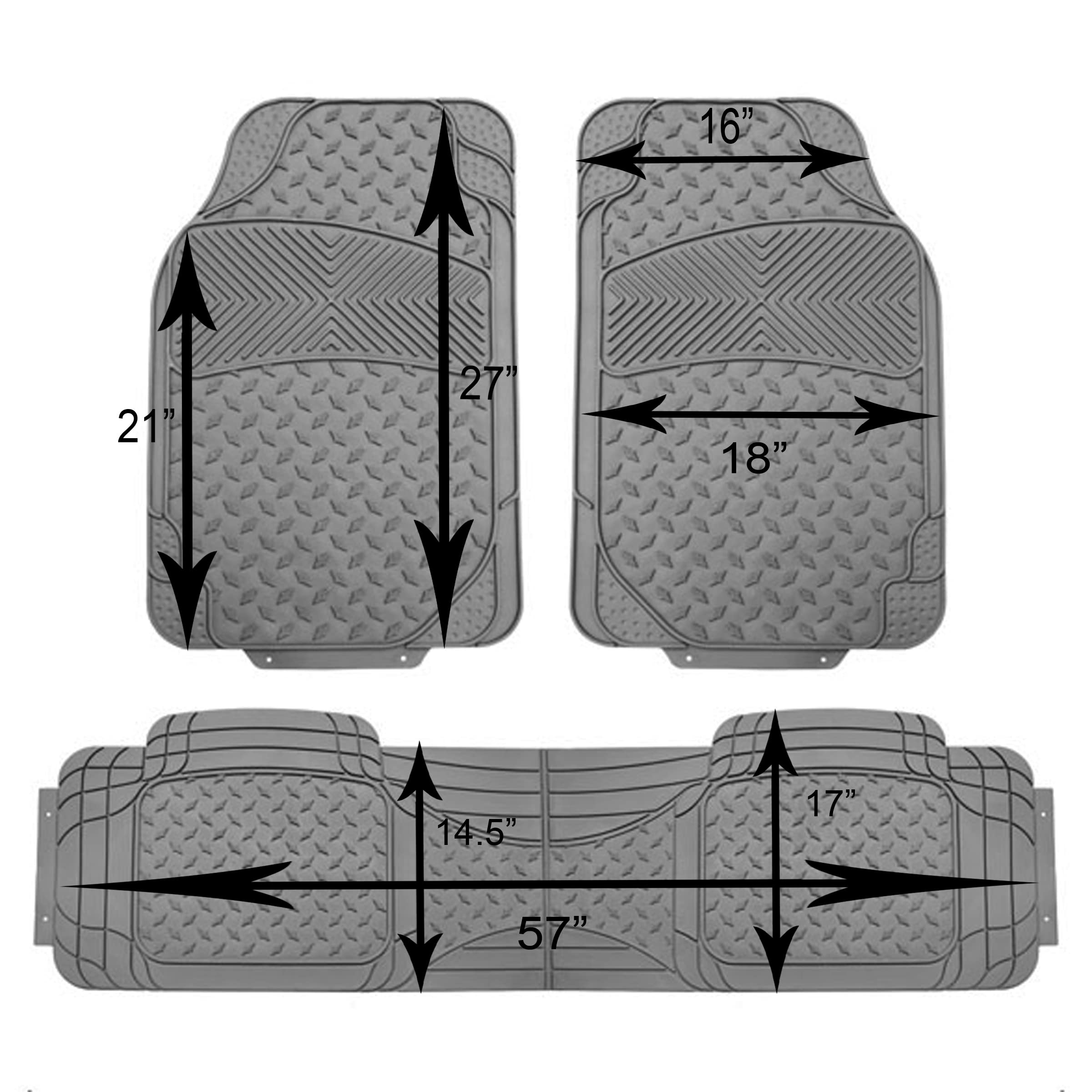 Heavy Duty All Weather Rubber Floor Mats for Cars, Trucks & SUVs - 3-Piece Set, Semi-Custom Fit, Gray (FM-LY8012) | Durable Protection Against Mud, Snow & Spills - Perfect for Daily Commute, Off-Road Adventures & Family Road Trips