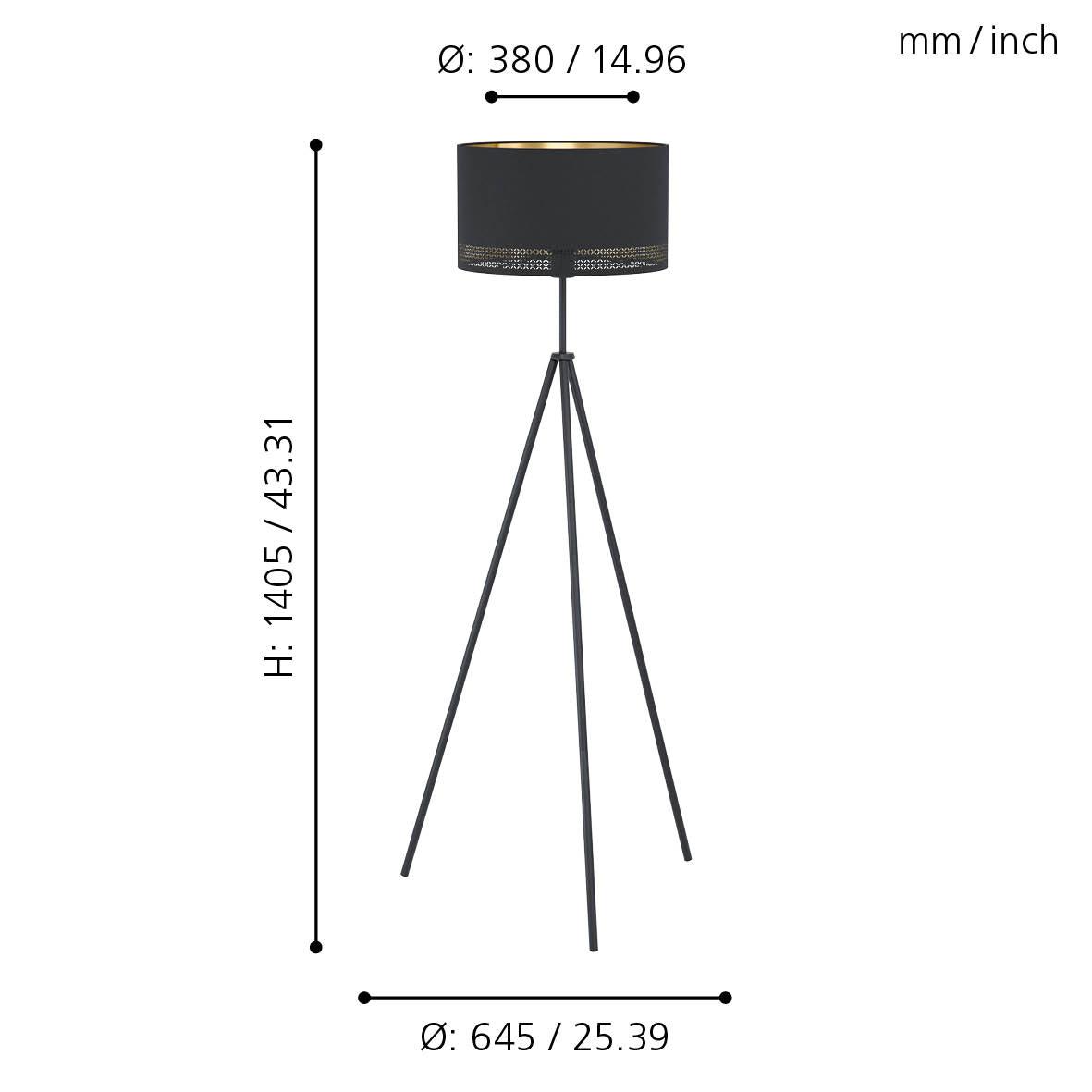 Eglo Esteperra Black Tripod Floor Lamp with Black & Gold Shade - Modern Lighting for Living Room, Bedroom, or Office Decor