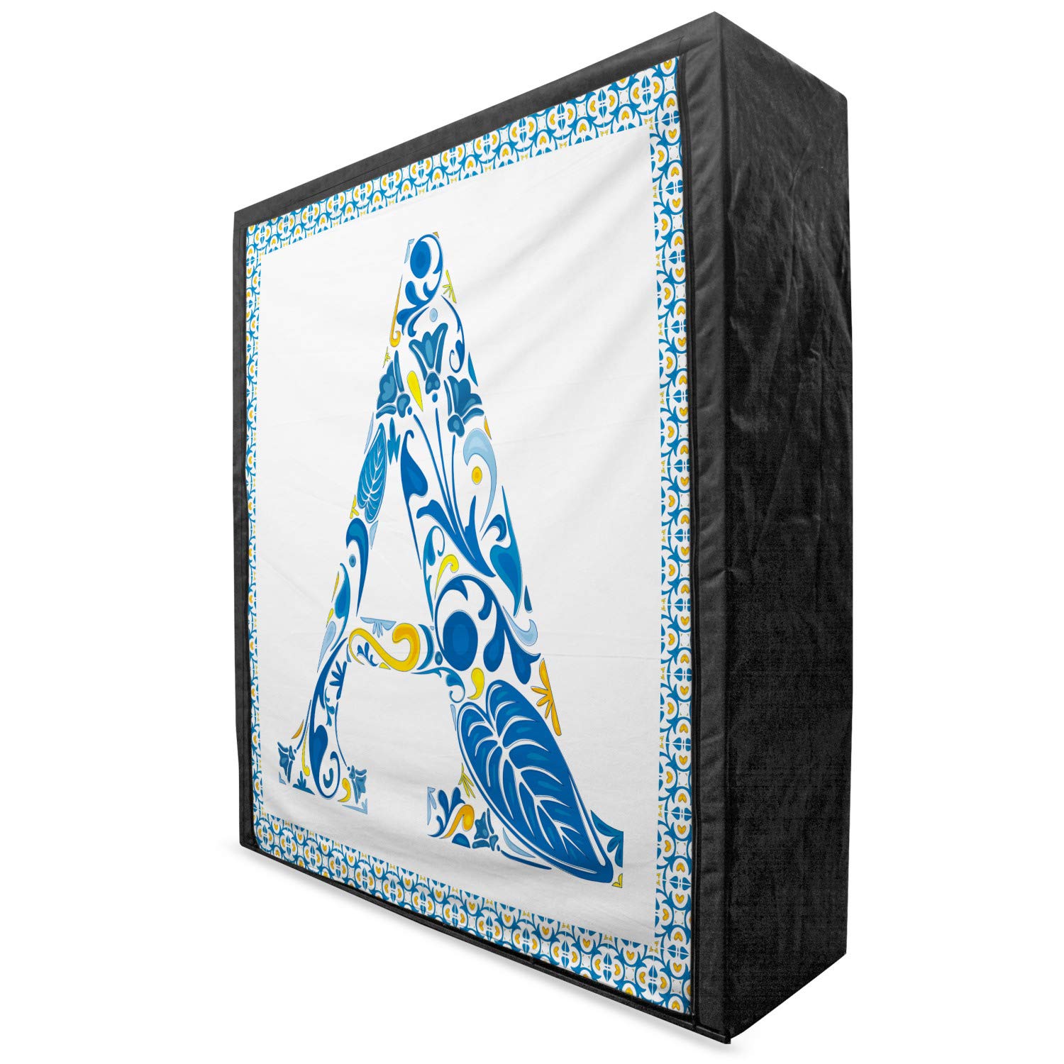 Ambesonne Letter A Portable Fabric Wardrobe with Abstract Geometric Frame - Swirls Leaves & Flowers Print - 59