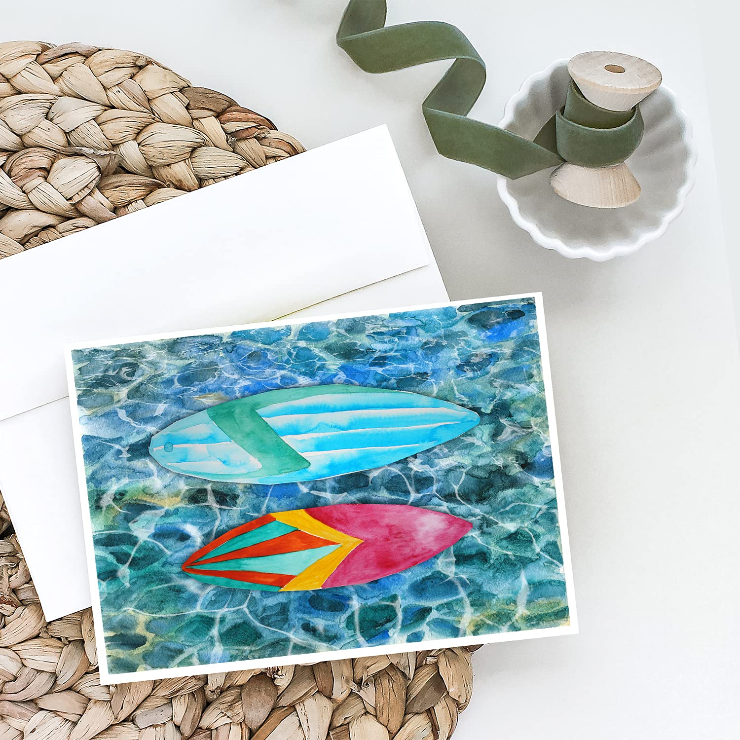 Surf Boards on The Water Blank Greeting Cards Set - Pack of 8 A7 Size (5x7) Note Cards with Envelopes | Beach Theme Stationery for Summer Parties, Thank You Notes & Coastal Home Decor