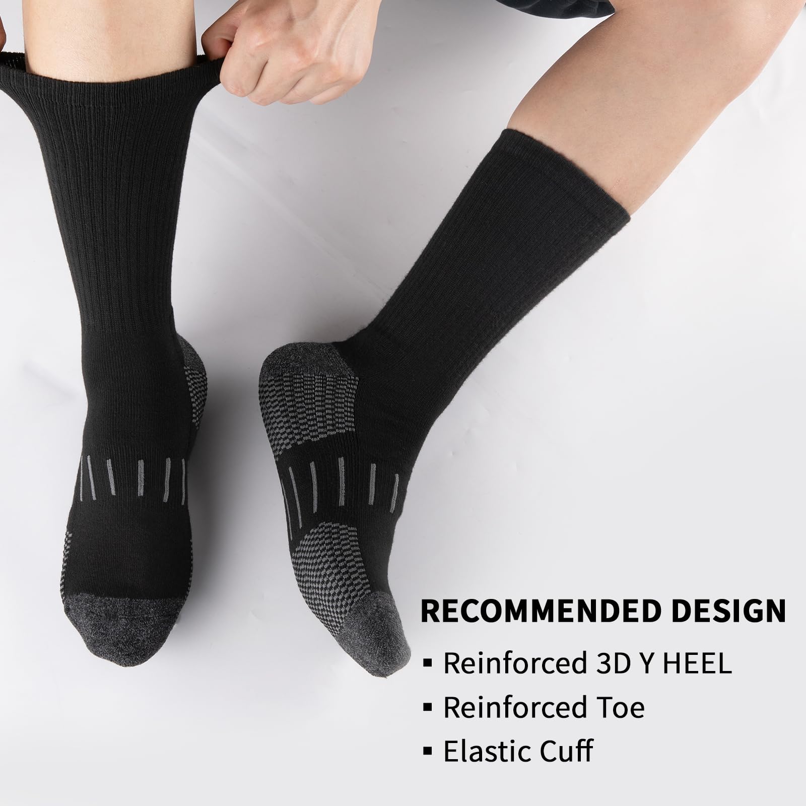 Heatuff Men’s 6-Pack Performance Crew Socks - Moisture Wicking Athletic Work Socks with Cushion Support for Running, Gym & Outdoor Activities